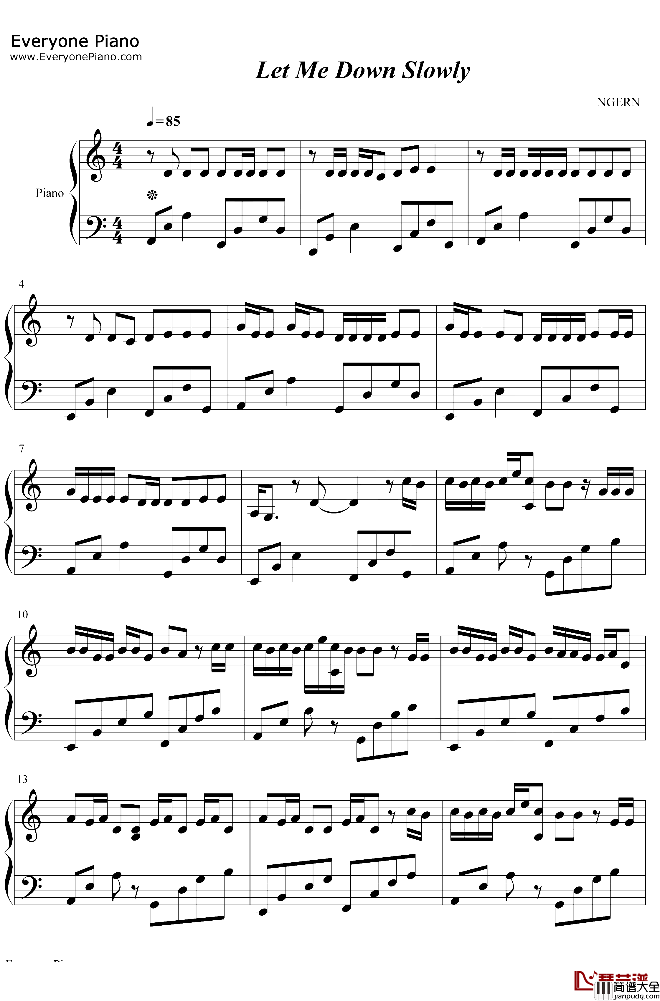 Let_Me_Down_Slowly钢琴谱_AlecBenjamin_AlessiaCara_C调简单版_国外音乐榜排名第一的治愈歌曲