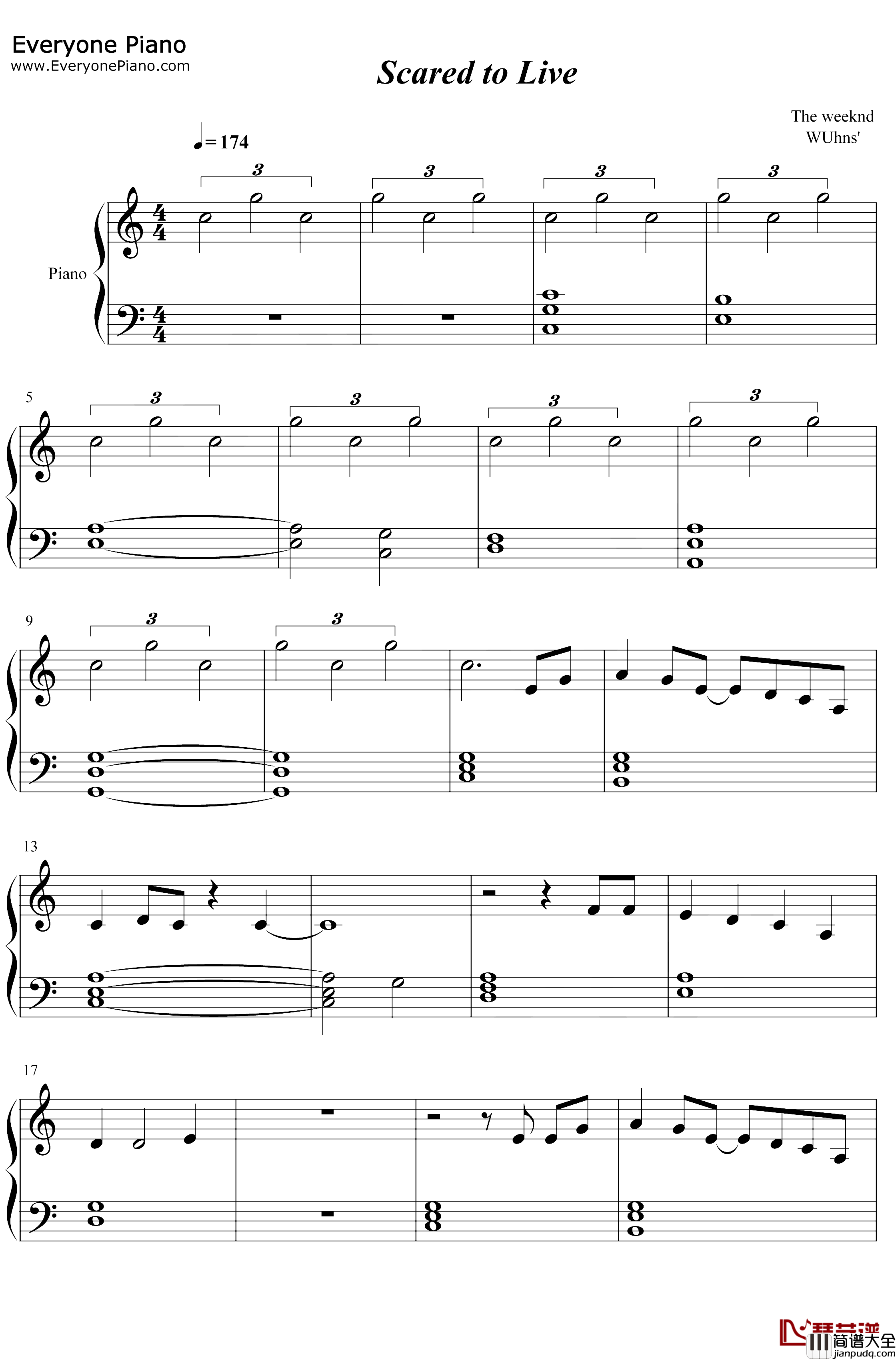 Scared_to_Live钢琴谱_The_Weeknd