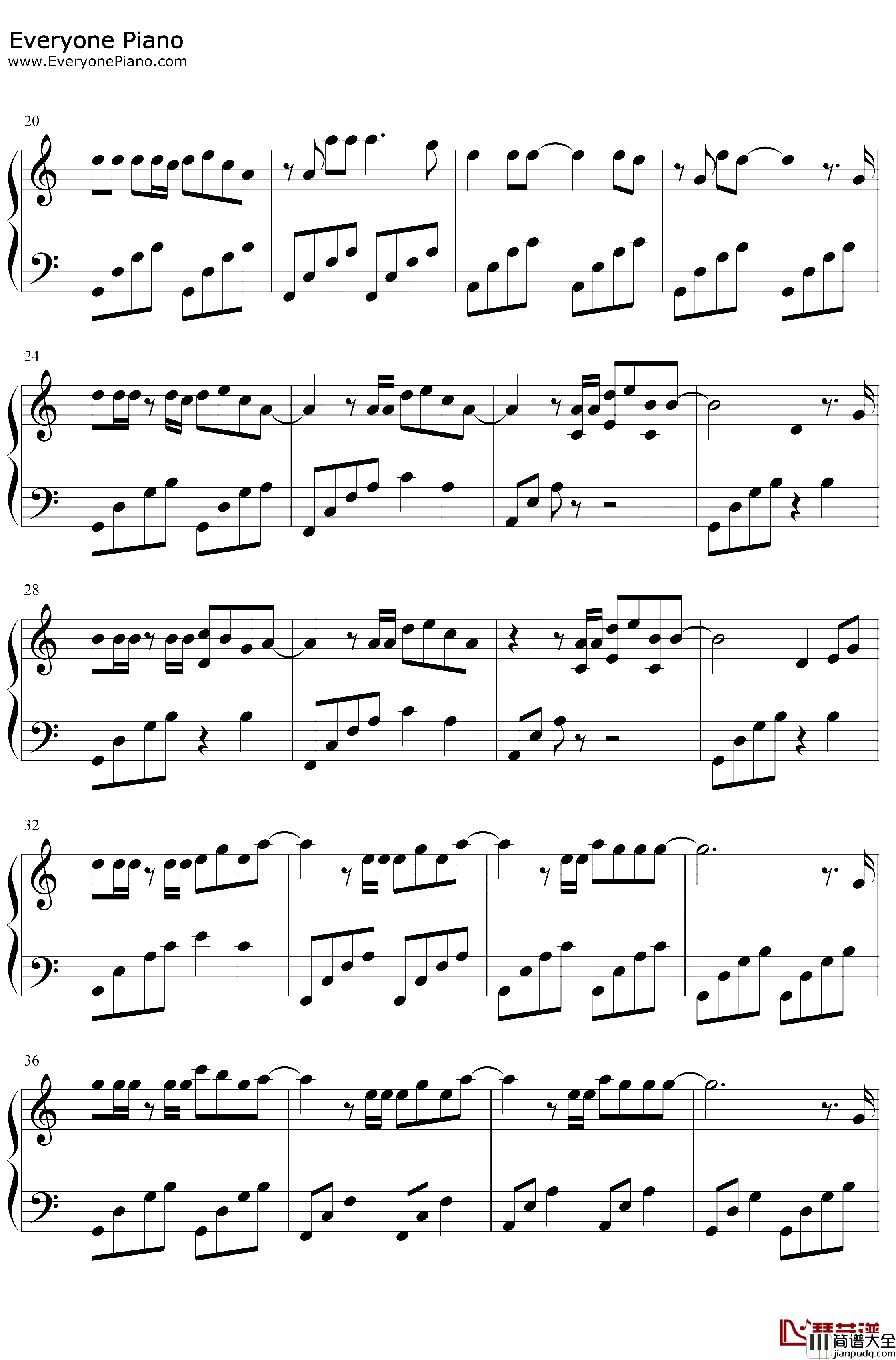 勋章钢琴谱_鹿晗_C调简单版_我是证人主题曲