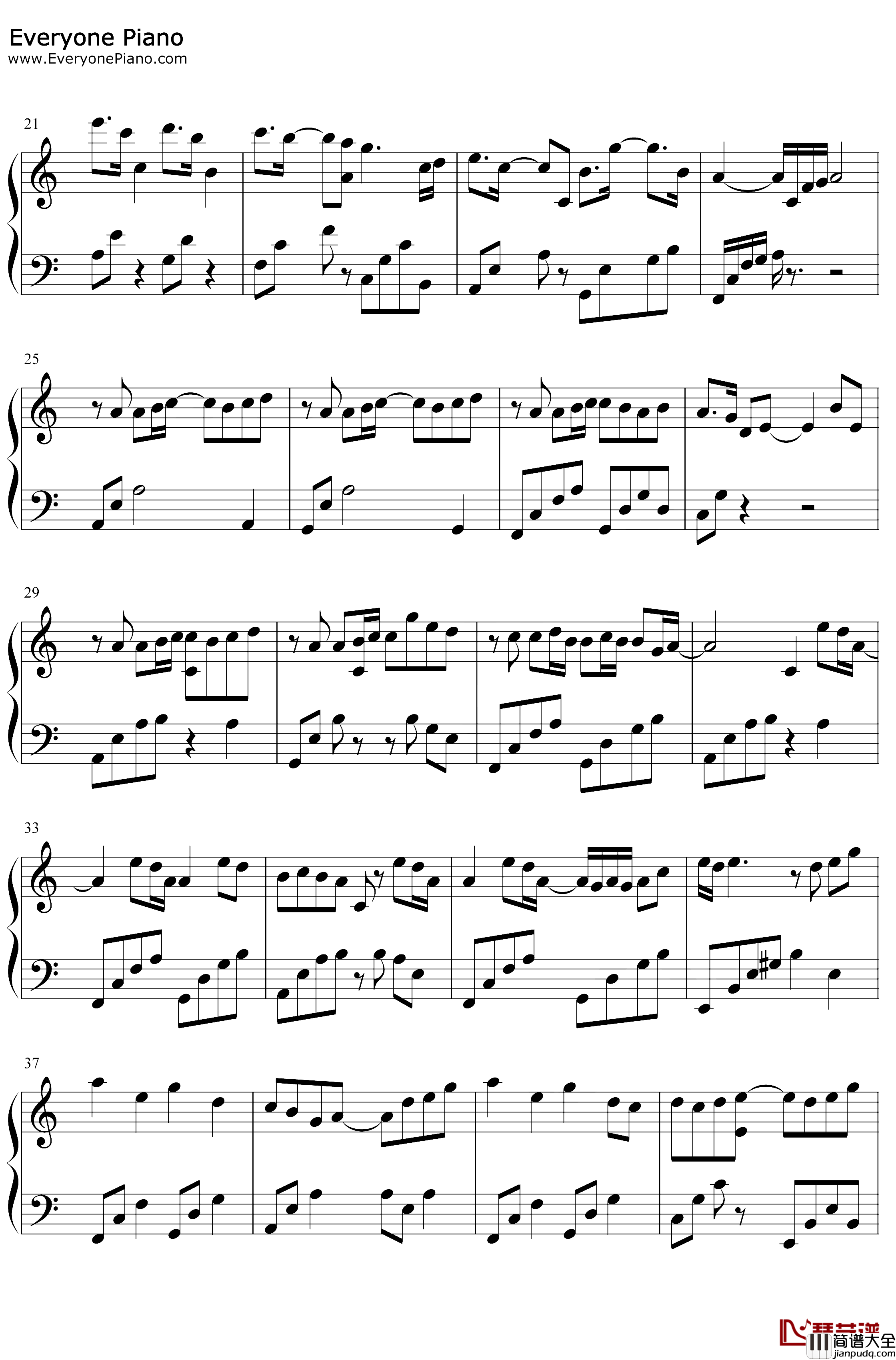 与归钢琴谱_南风ZJN_C调简单版_魔道祖师同人曲