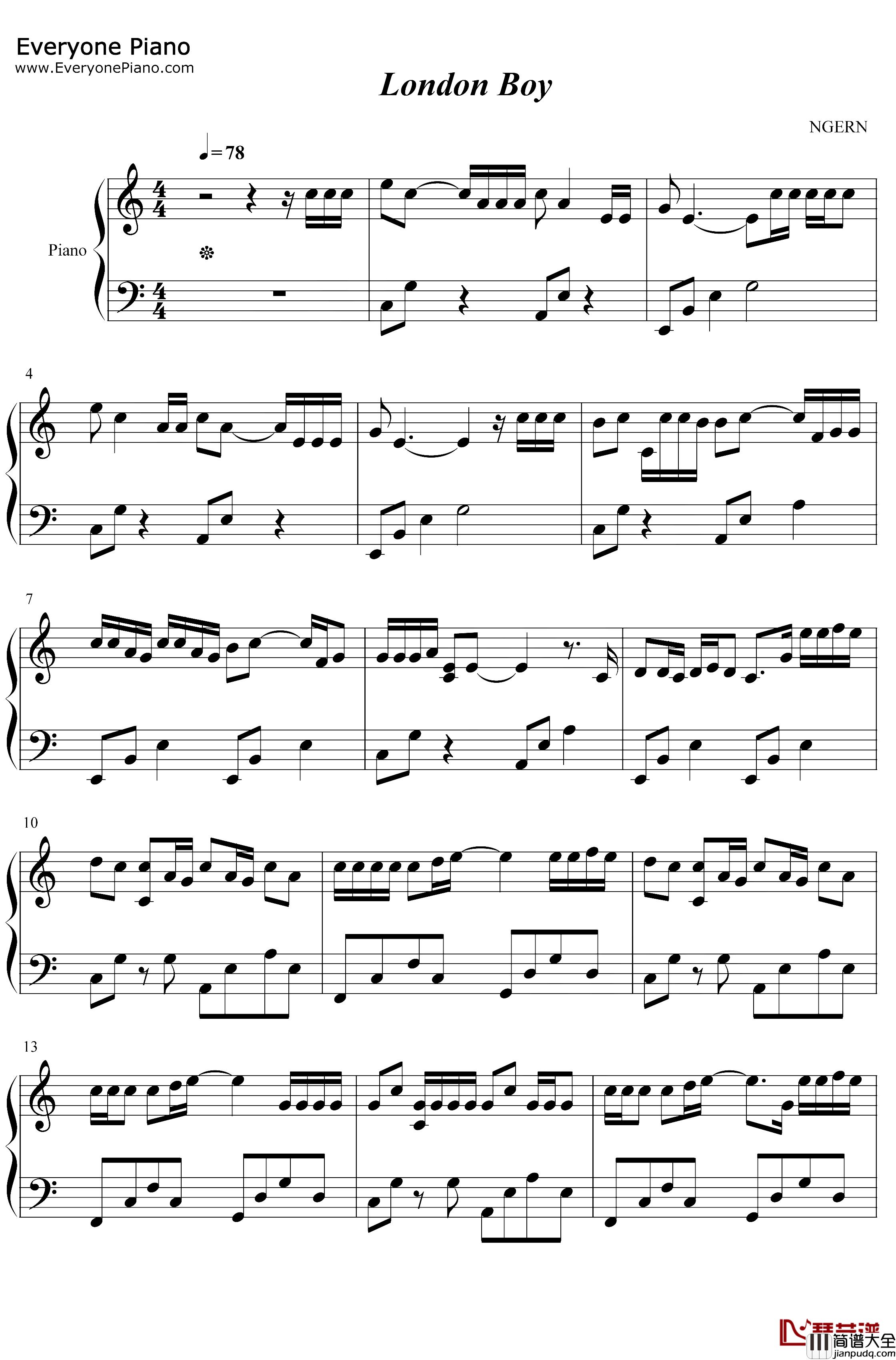 LondonBoy钢琴谱_TaylorSwift_C调简单版