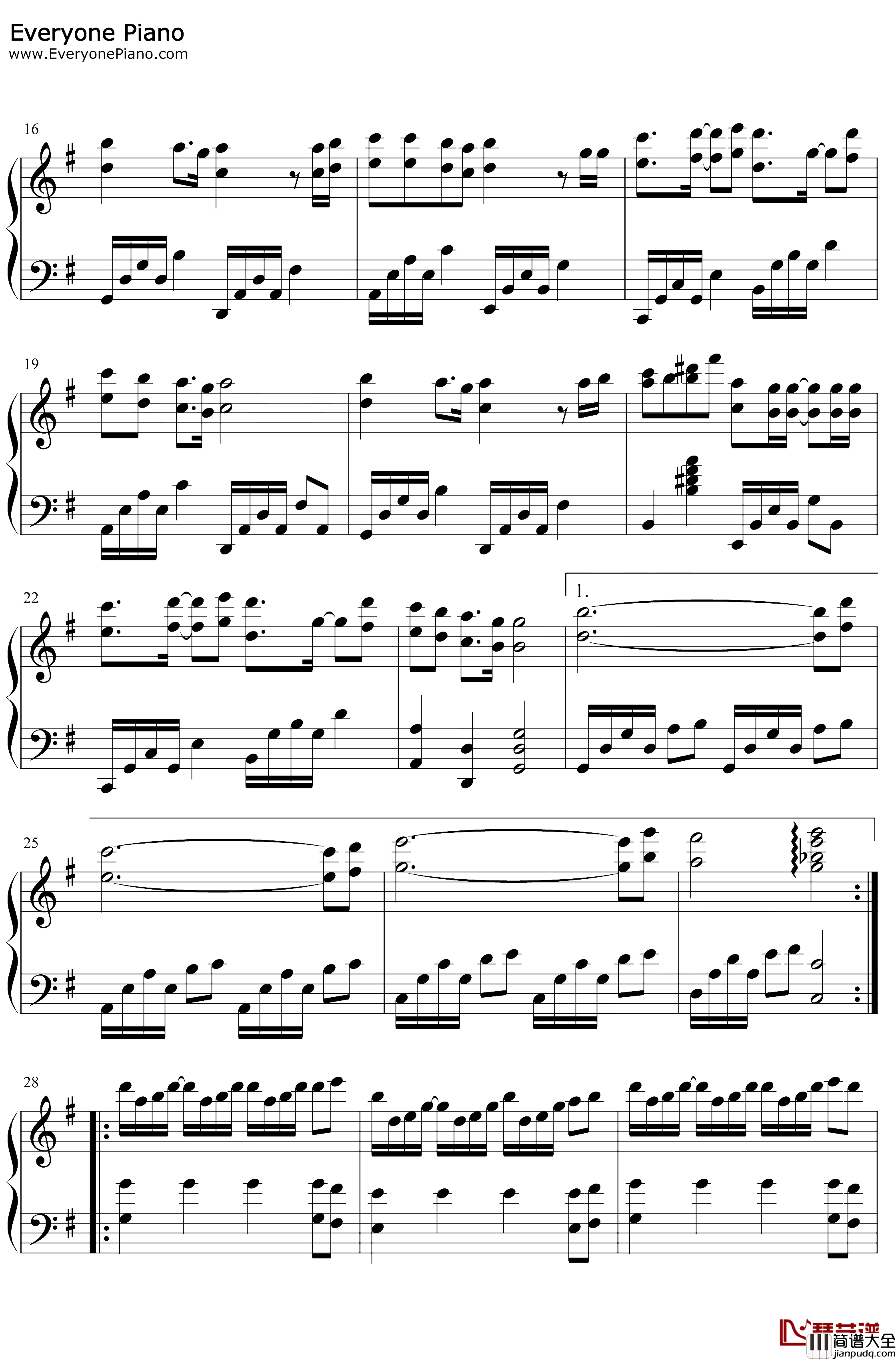 人间钢琴谱_王菲_F转G大调