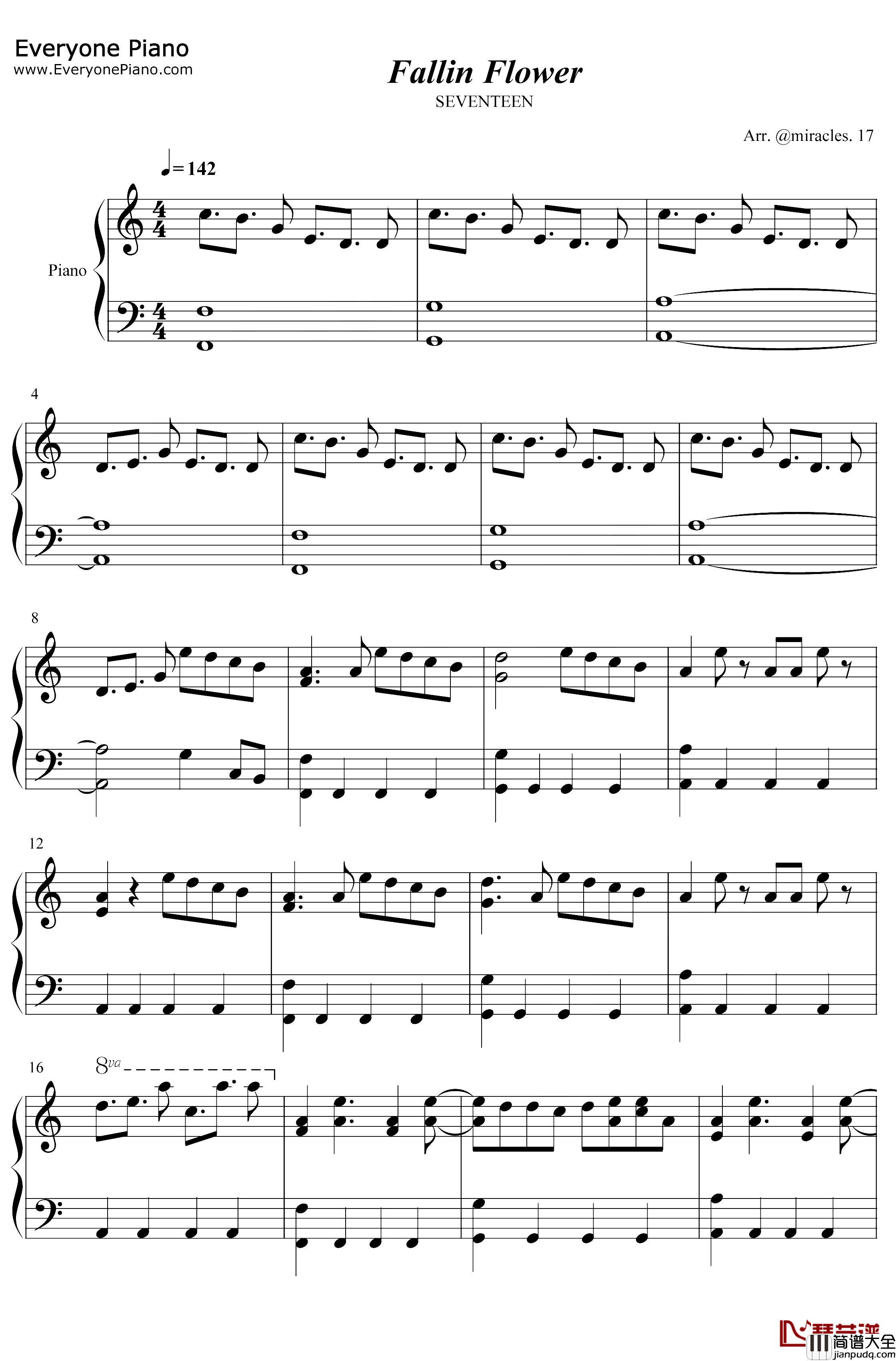 Fallin_Flower钢琴谱_SEVENTEEN_舞い落ちる花びら