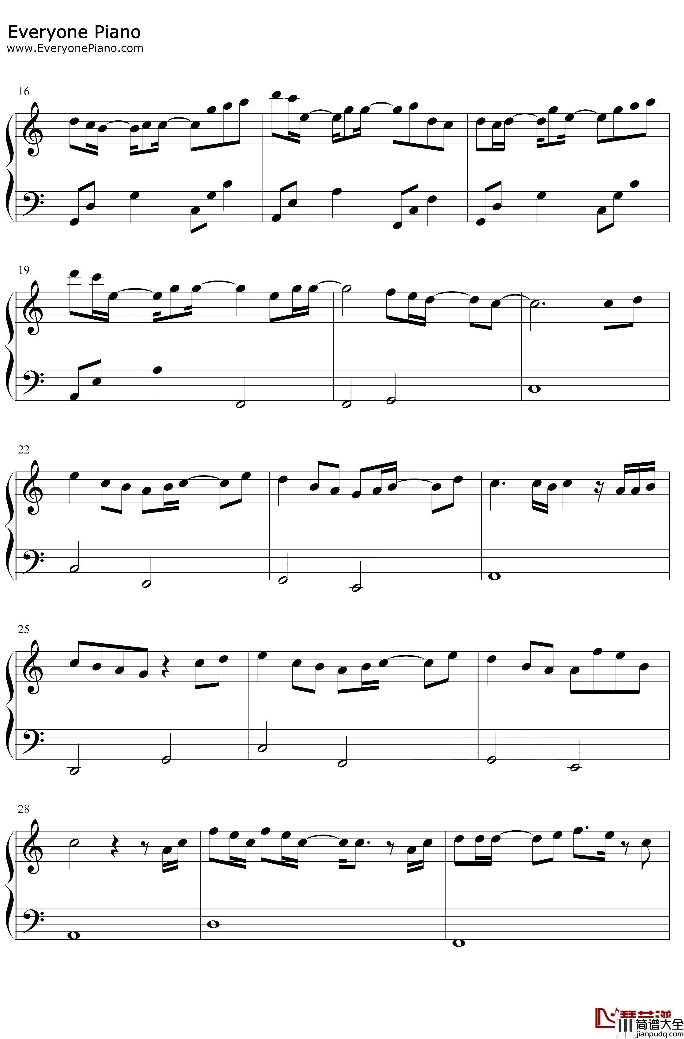 追光者钢琴谱_岑宁儿_C调简单版