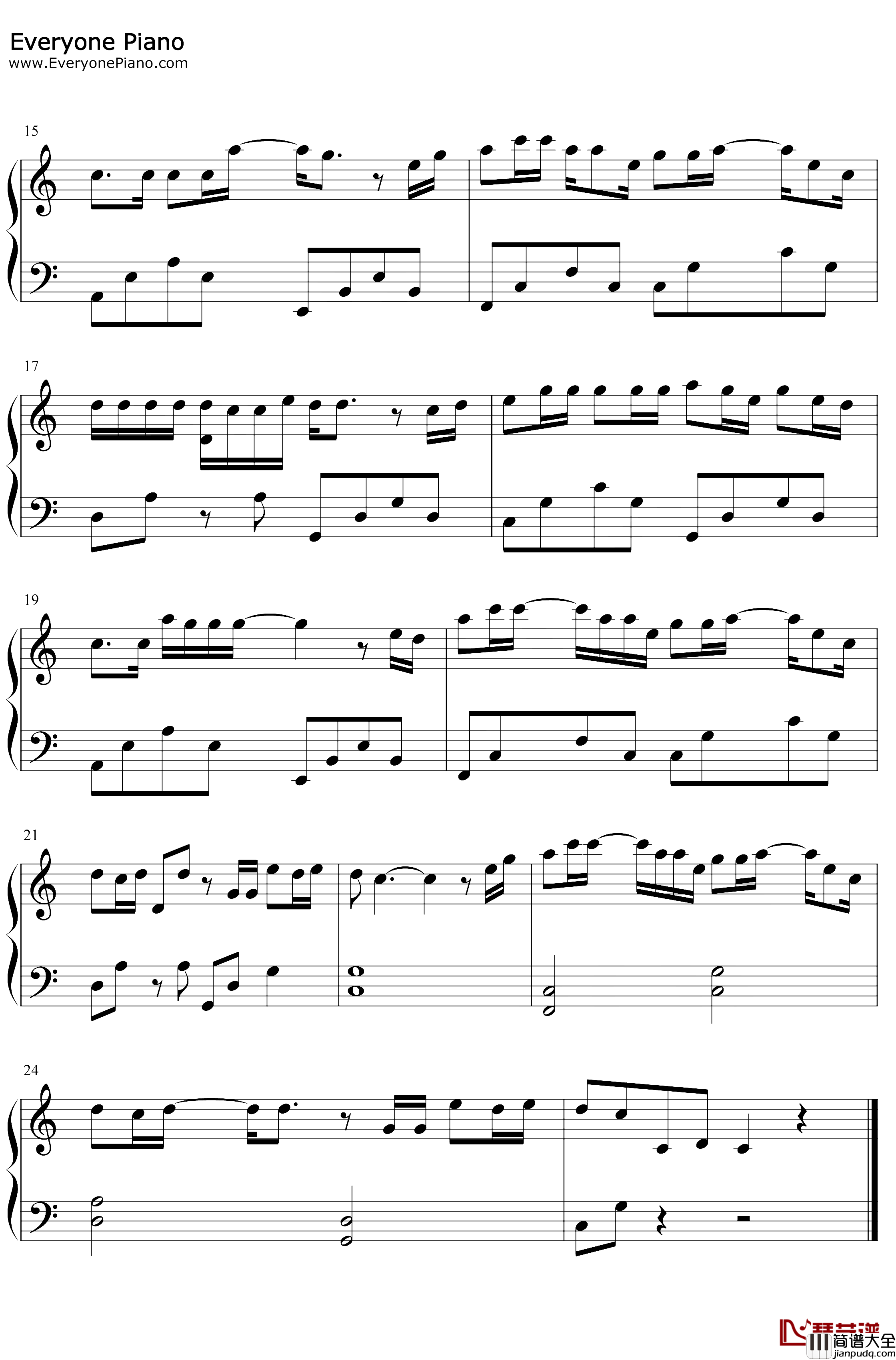 不再等候的姑娘钢琴谱_魏明华_C调简单版_姑娘你现在已不是一如往常_抖音热歌