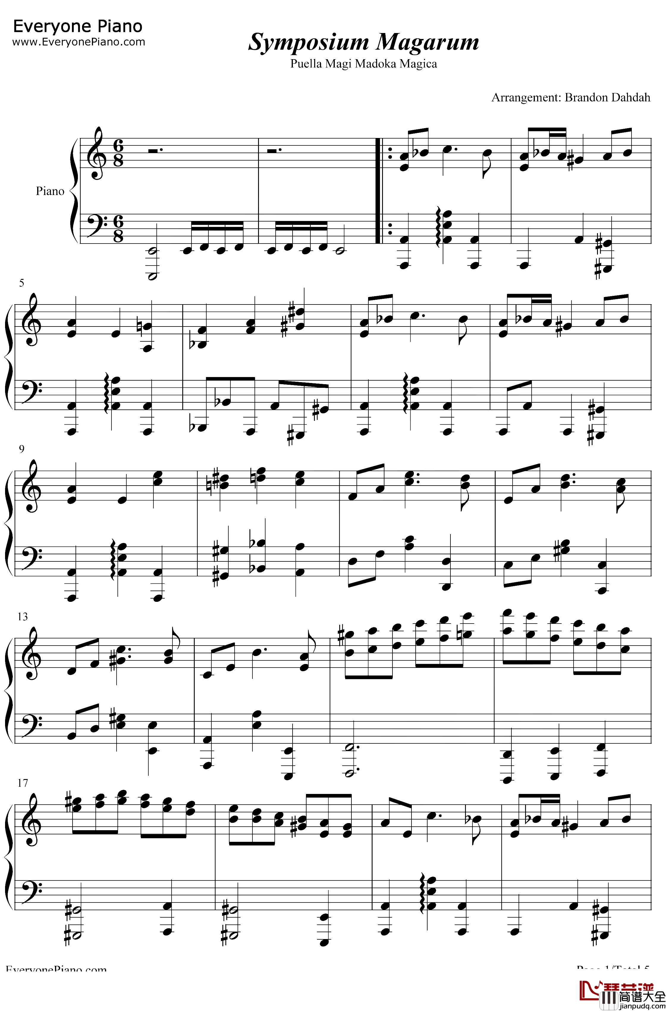 Symposium_Magarum钢琴谱_梶浦由记_魔法のシンポジウム_魔法的酒宴