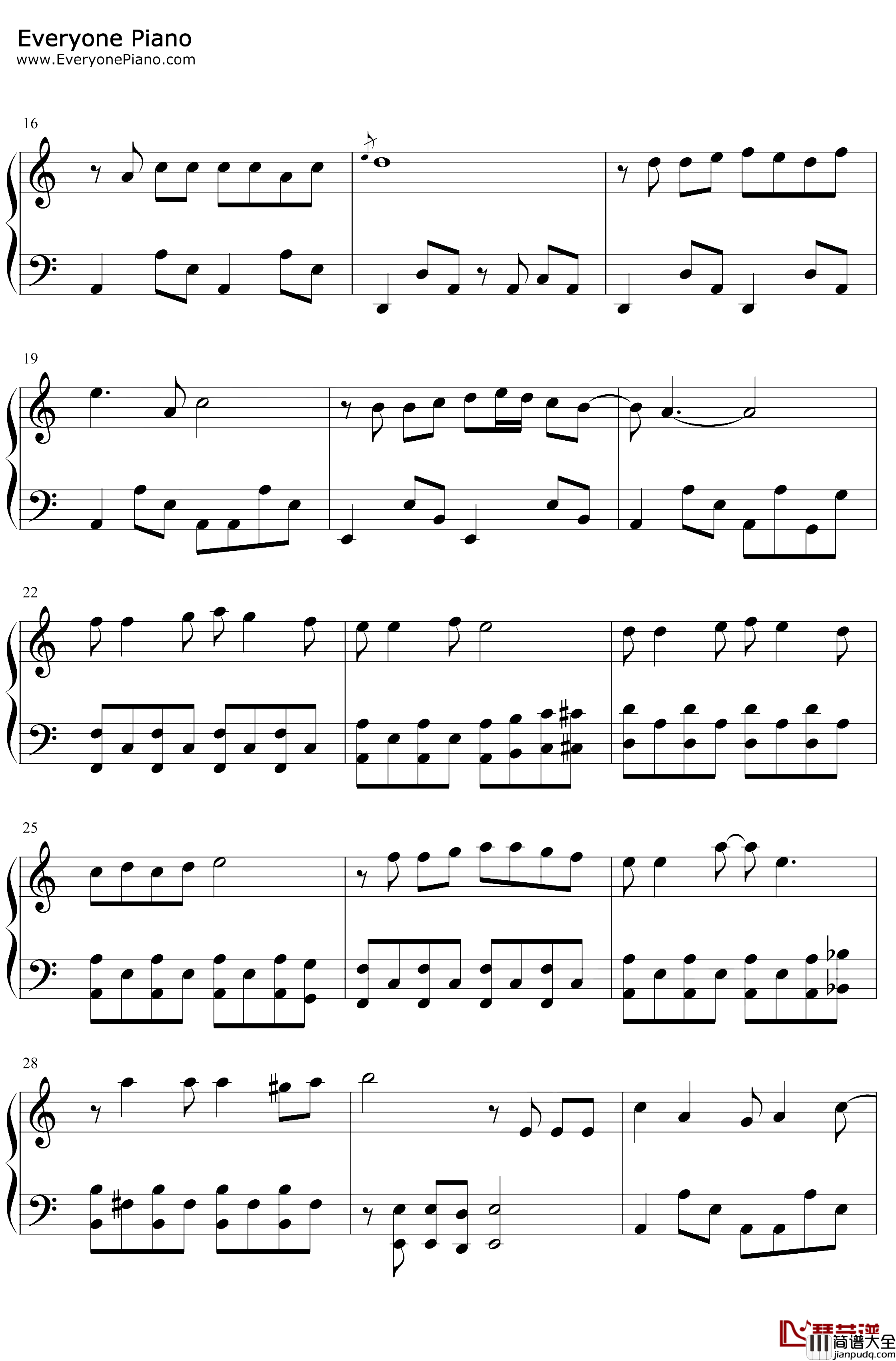 无人熟识钢琴谱_江蕙_闽南语情歌