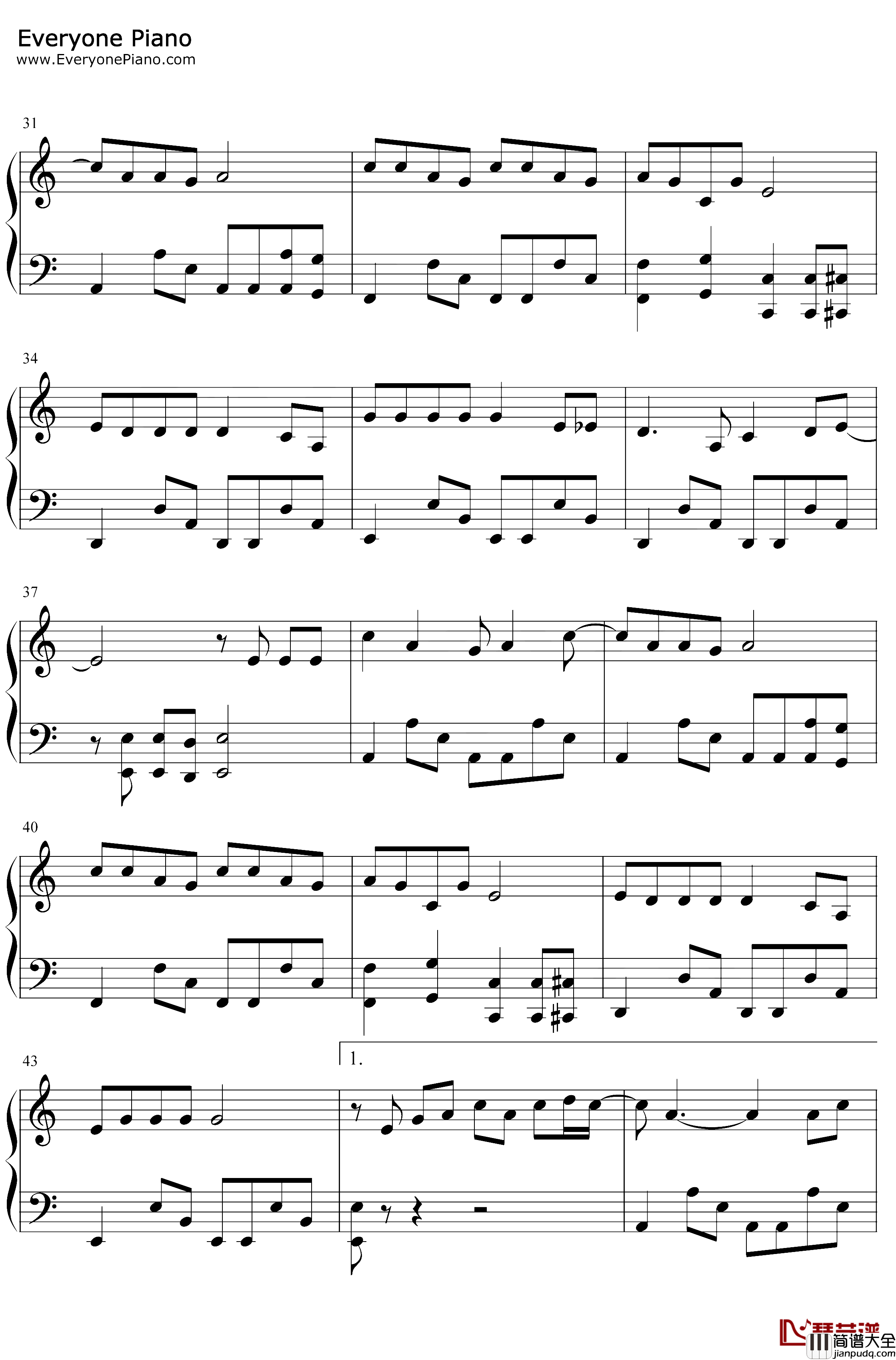 无人熟识钢琴谱_江蕙_闽南语情歌