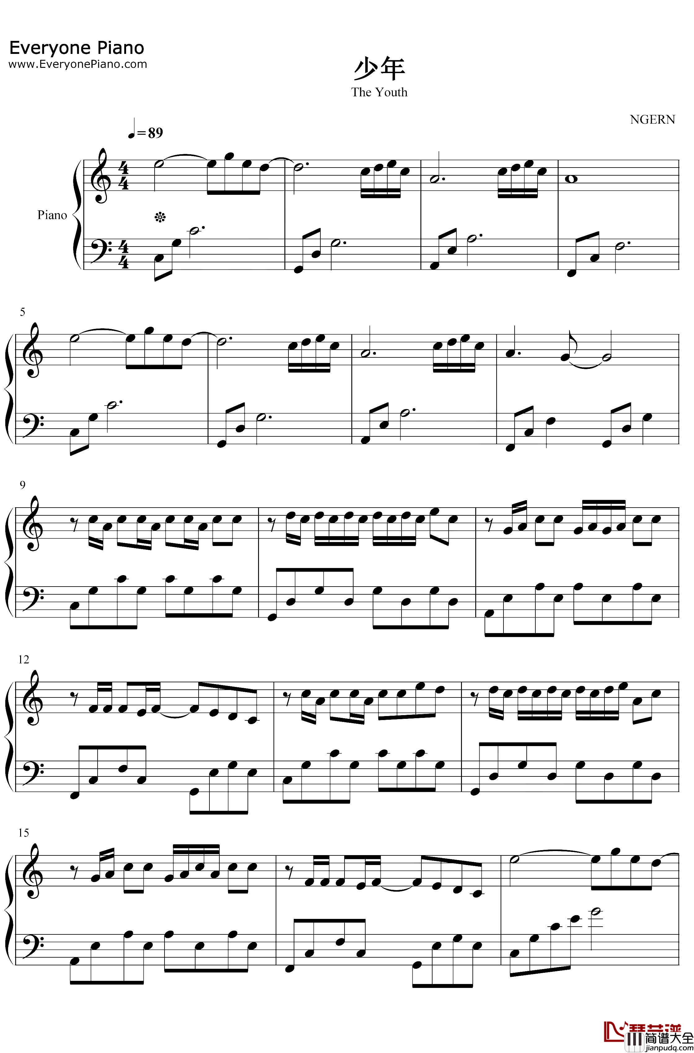 少年钢琴谱_梦然_C调简单版_愿你归来仍是少年_抖音热歌