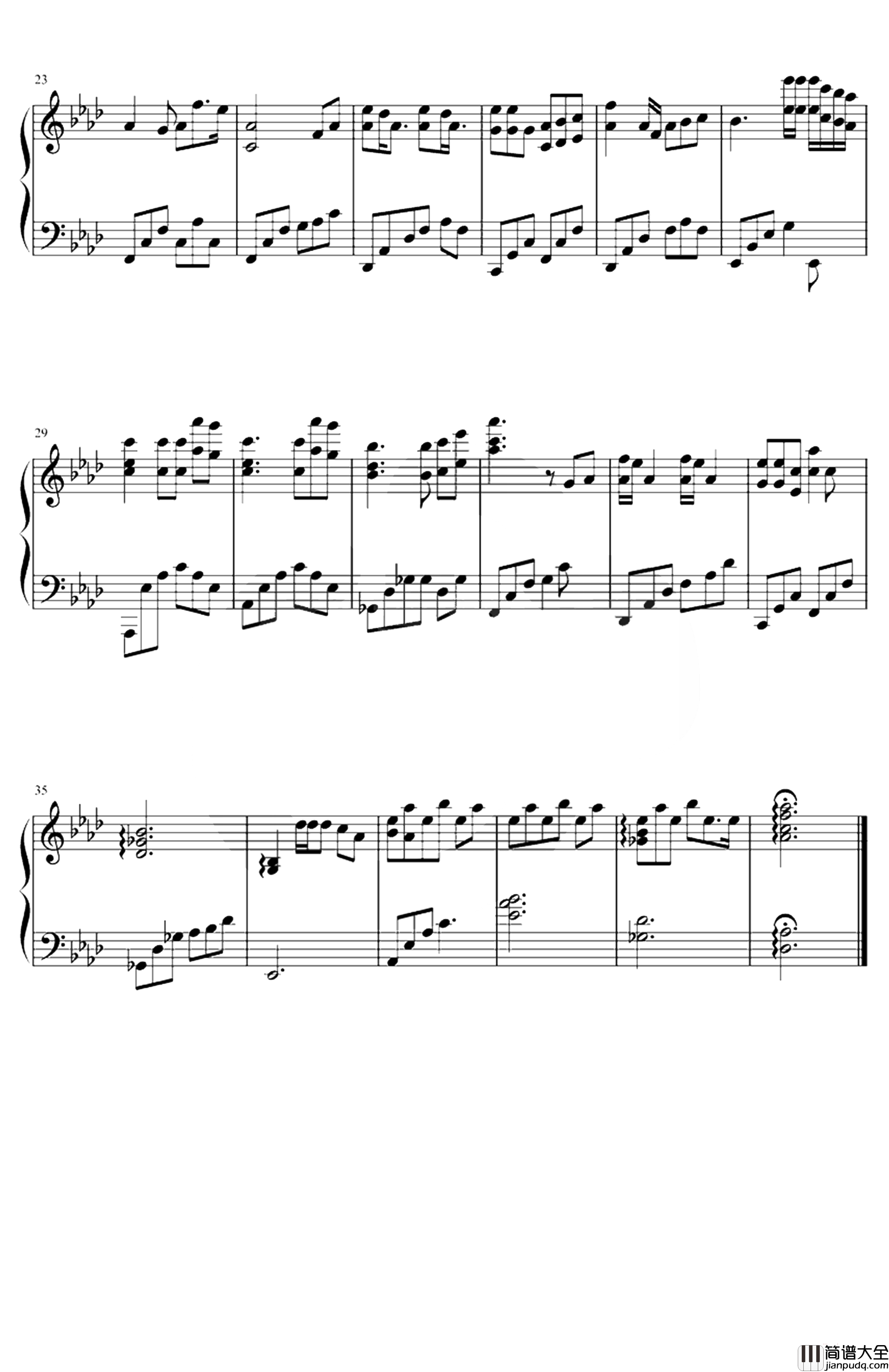 陪你度过漫长岁月钢琴谱_陈奕迅_降A调