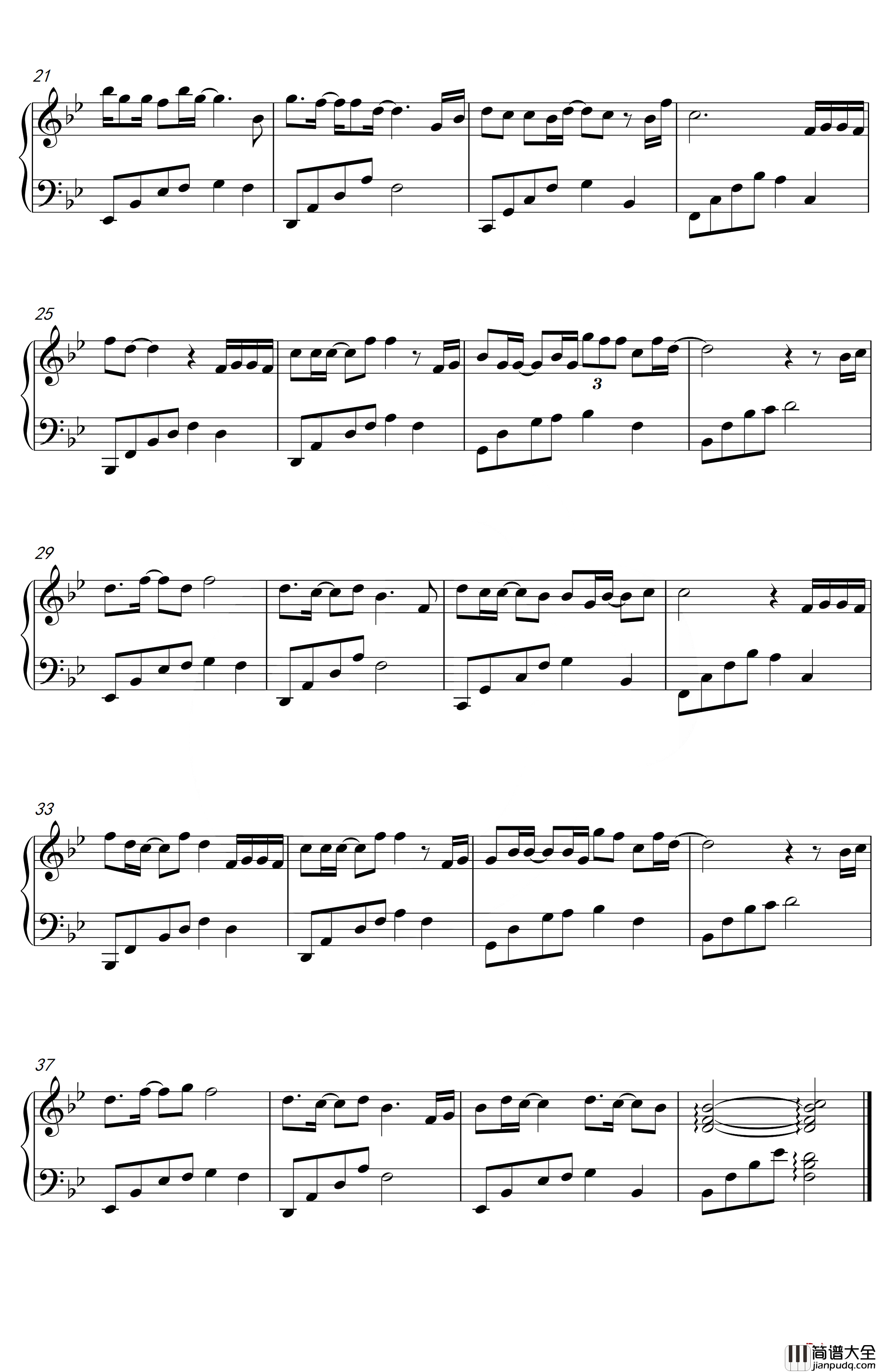 蓝色天空钢琴谱_张云雷_降B调