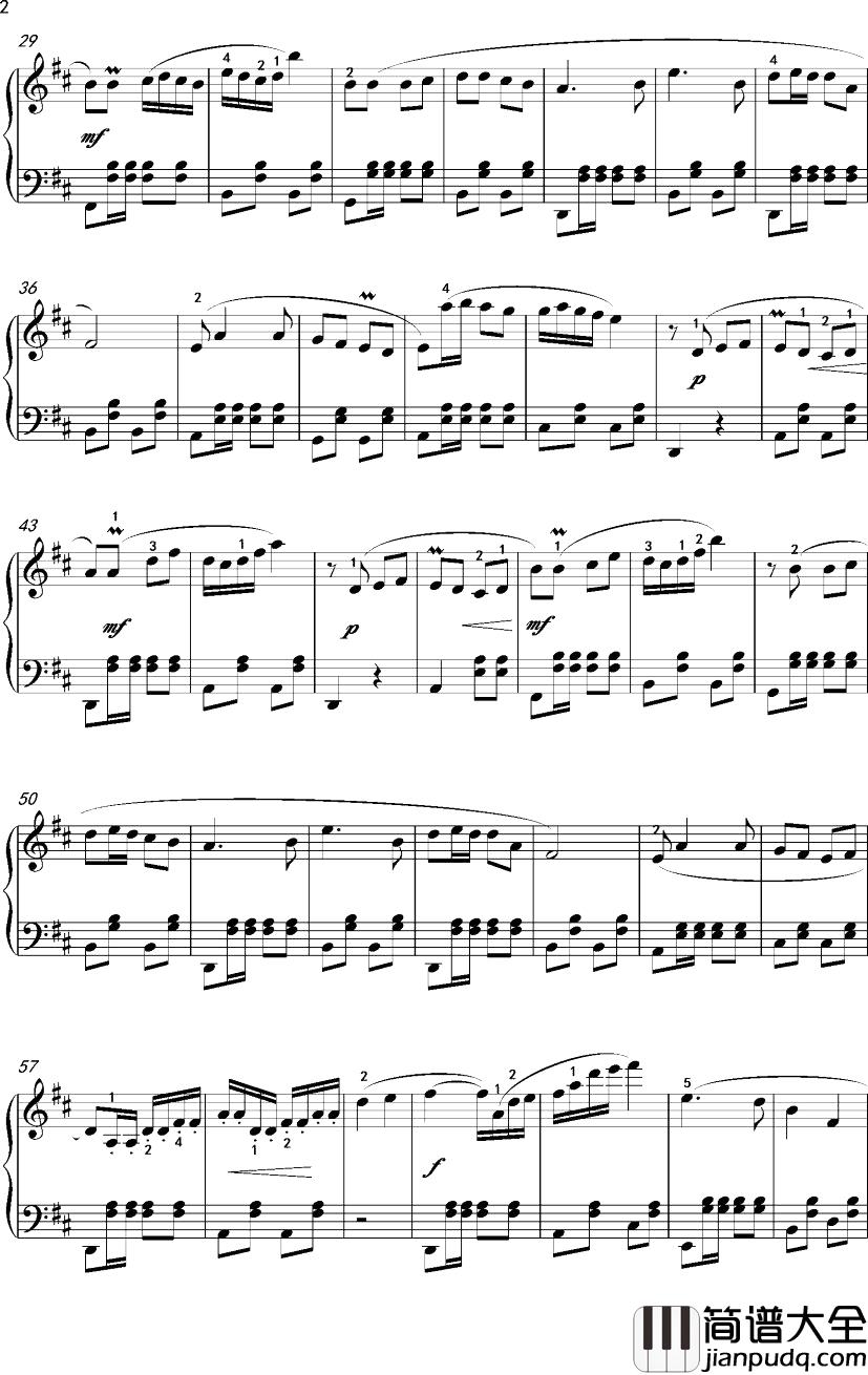 夜来香钢琴谱_沈建国_D调