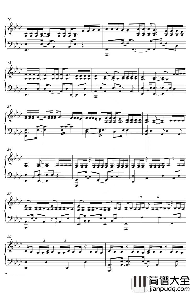 透明钢琴谱_邓紫棋_bA调