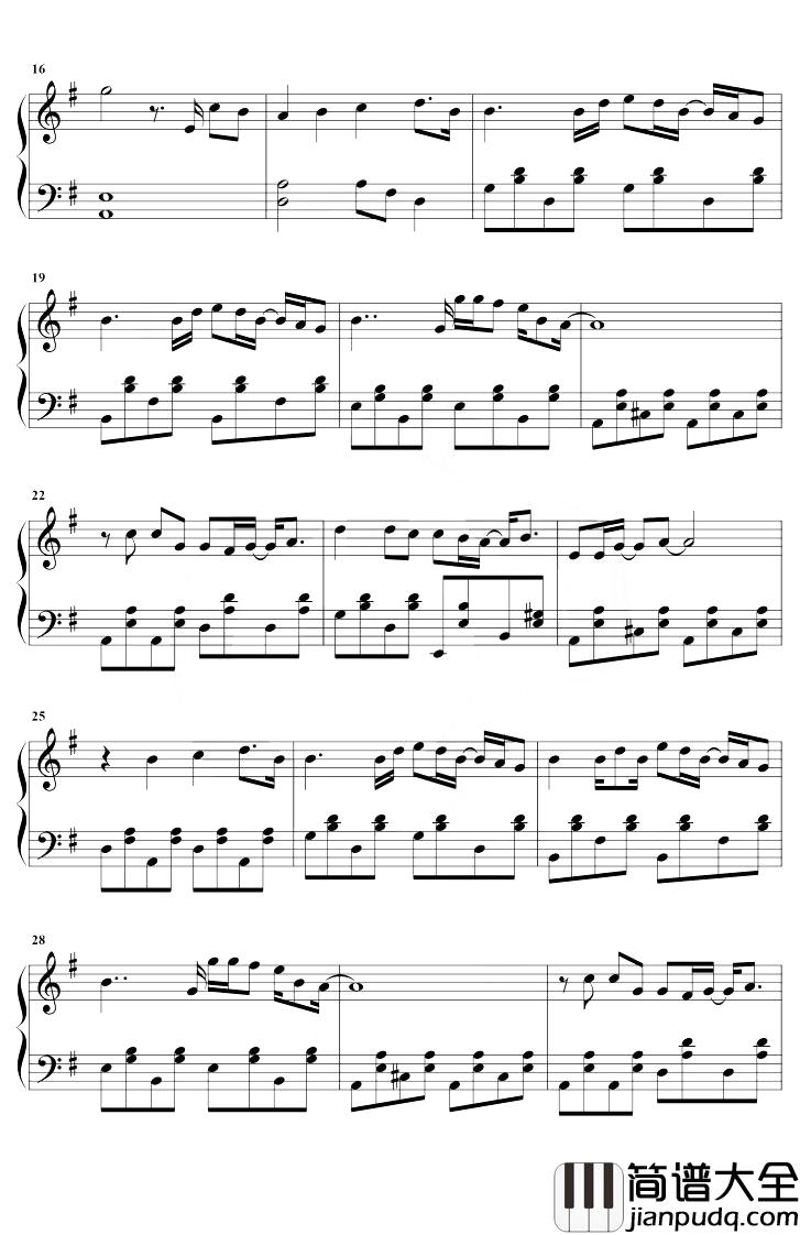 一天钢琴谱_黄宣_G调_电视剧_想见你_插曲