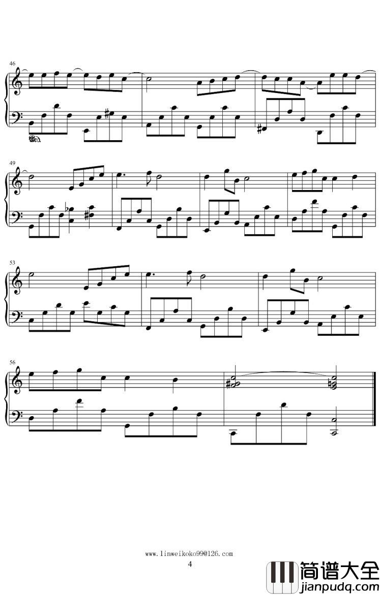 蒲公英的约定钢琴谱_周杰伦_C调简易版