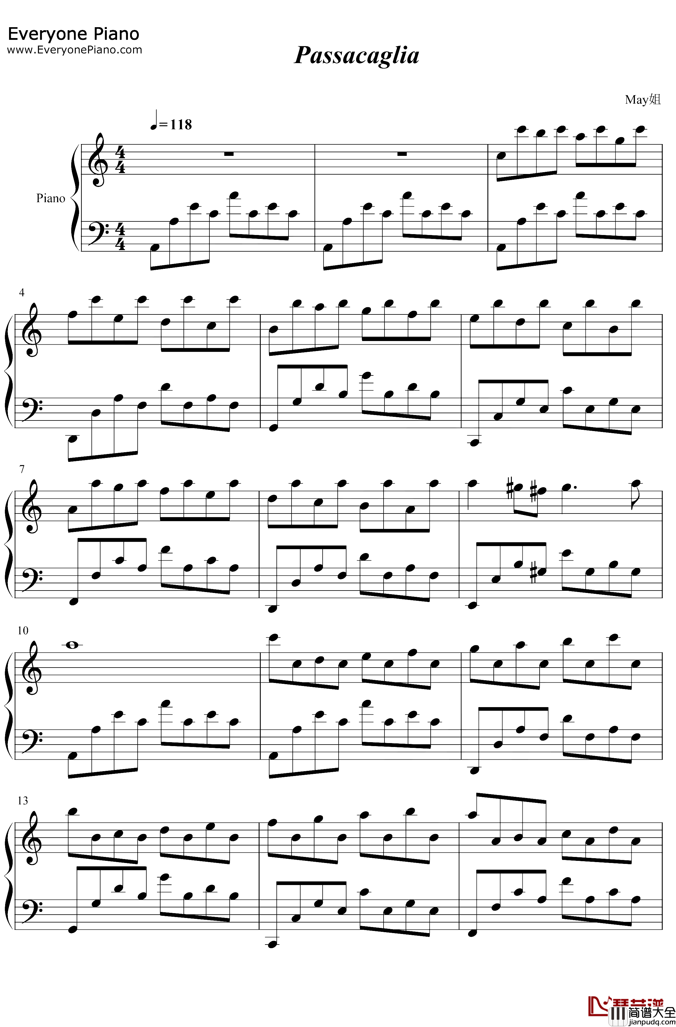 Passacaglia钢琴谱_Secret_Garden