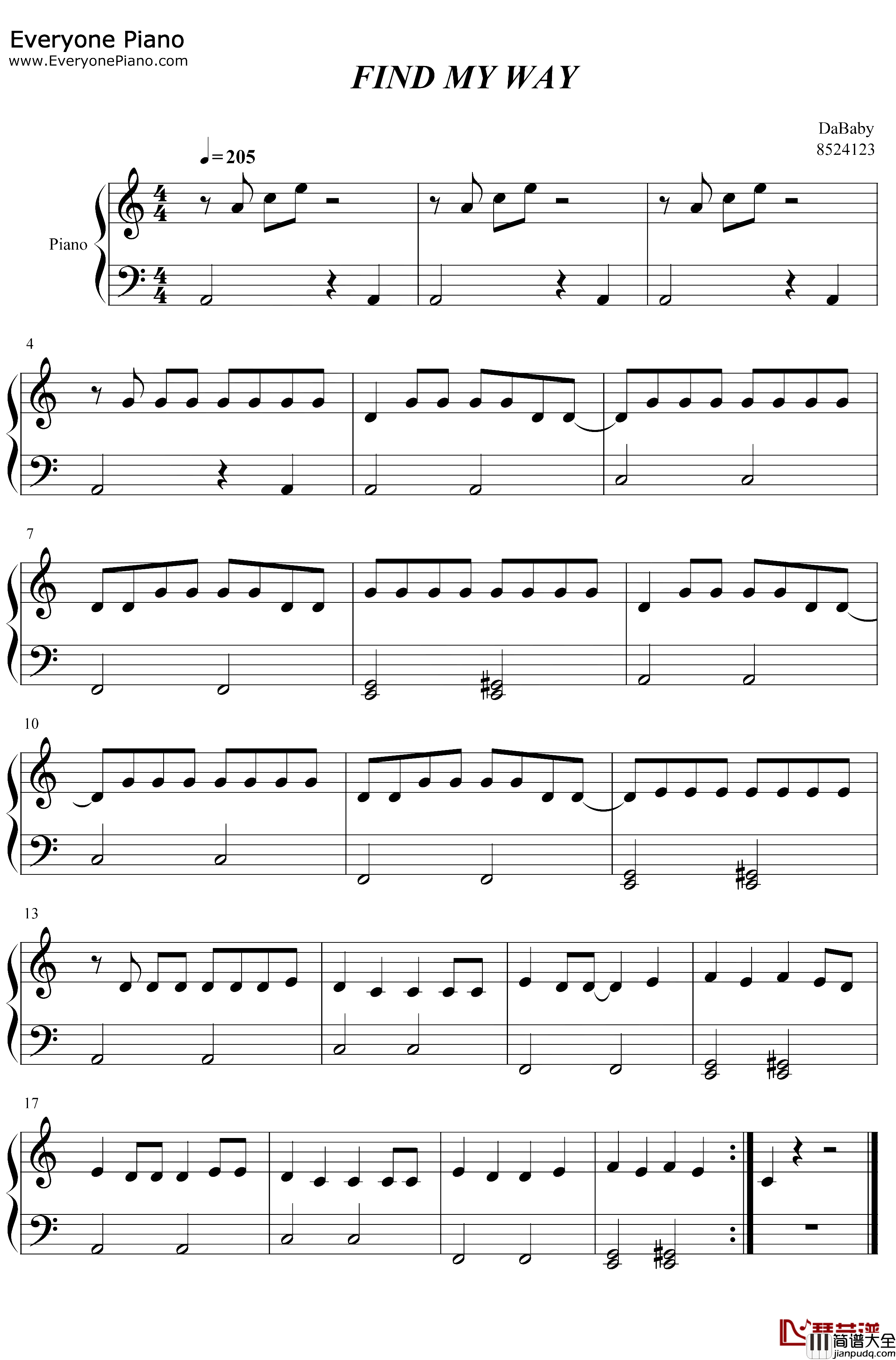 Find_My_Way钢琴谱_DaBaby