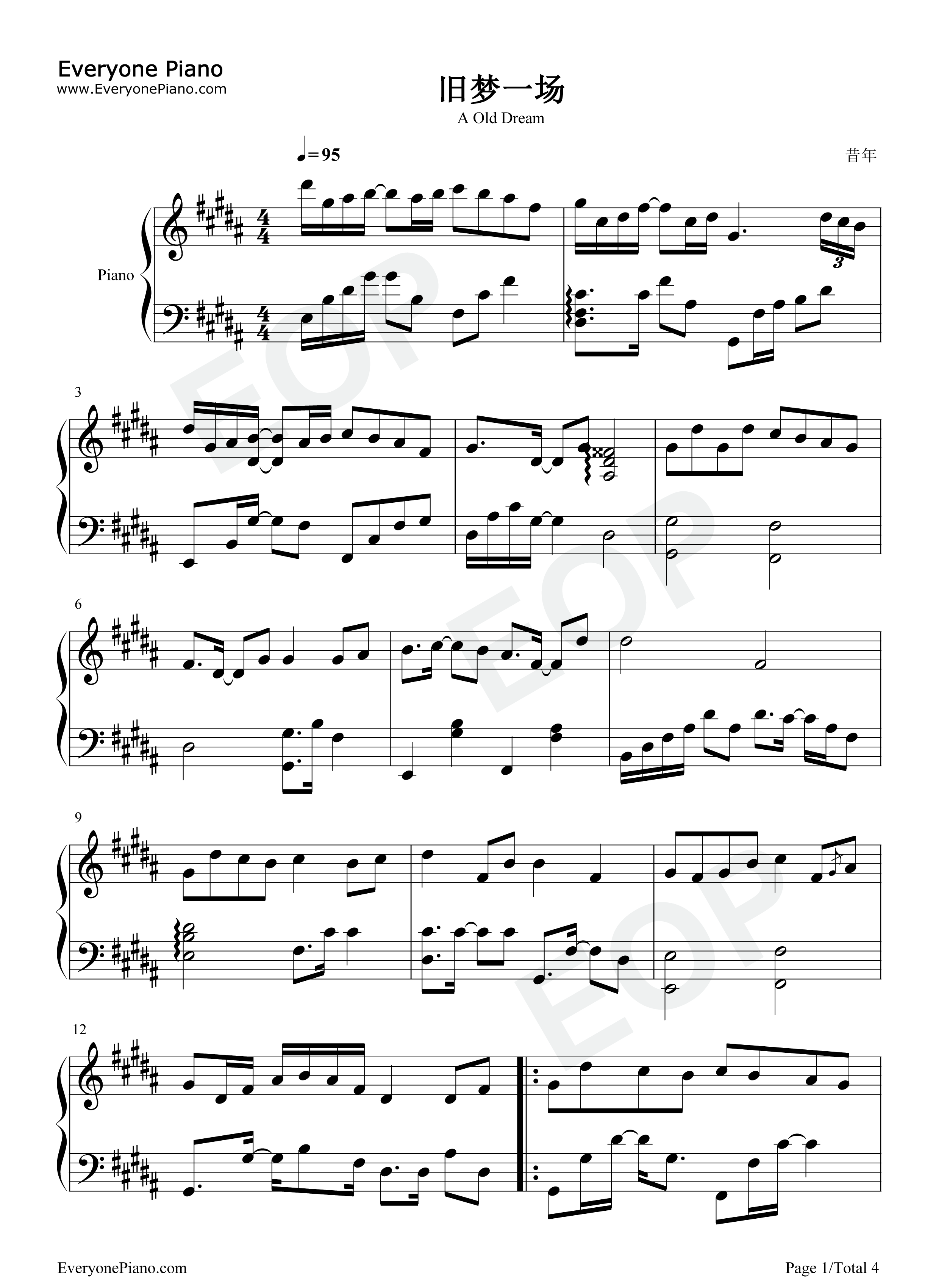 旧梦一场钢琴谱_阿悠悠_一别两宽细数曾几过往_抖音热歌