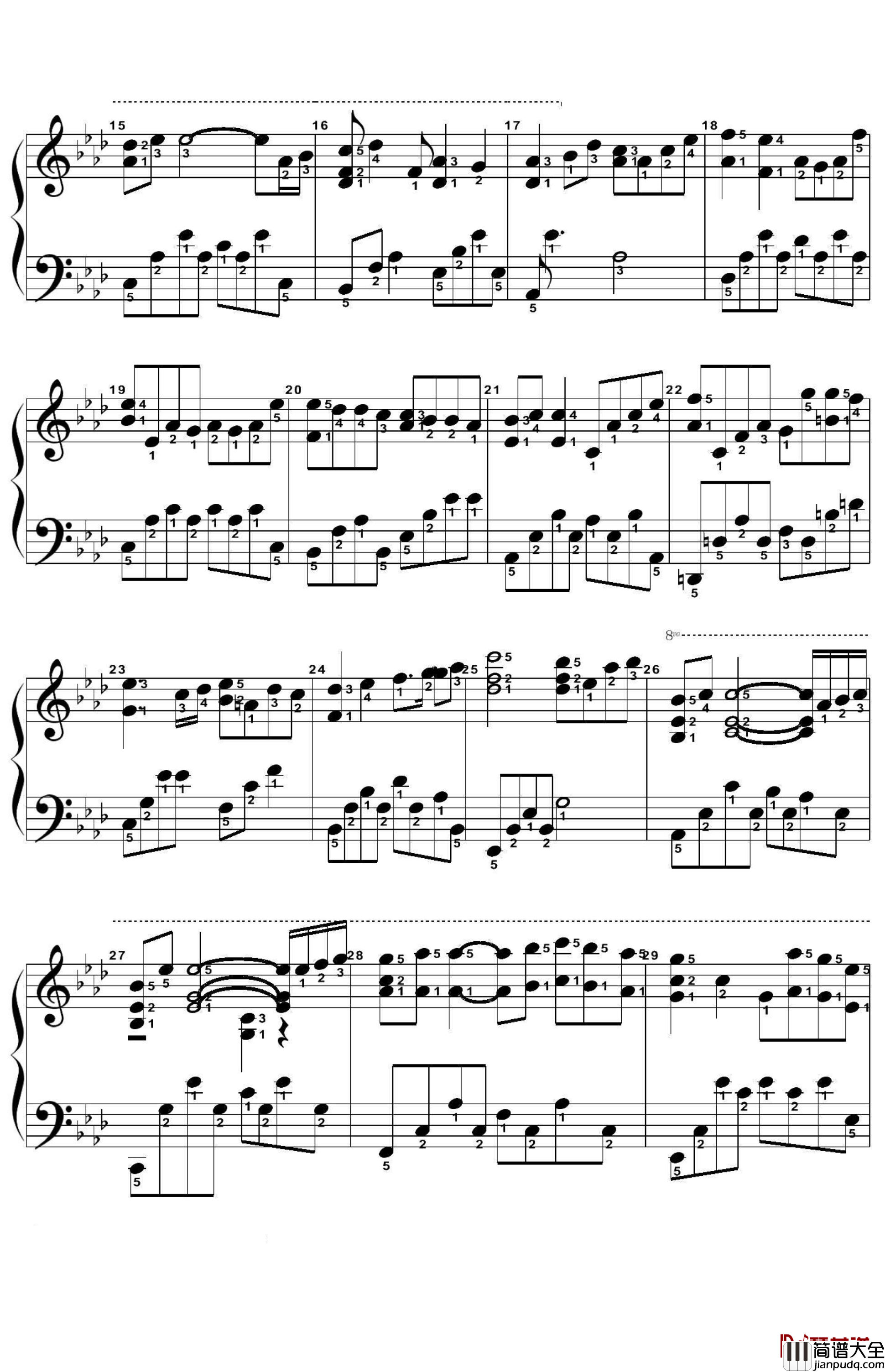 雨的印记钢琴谱_带指法