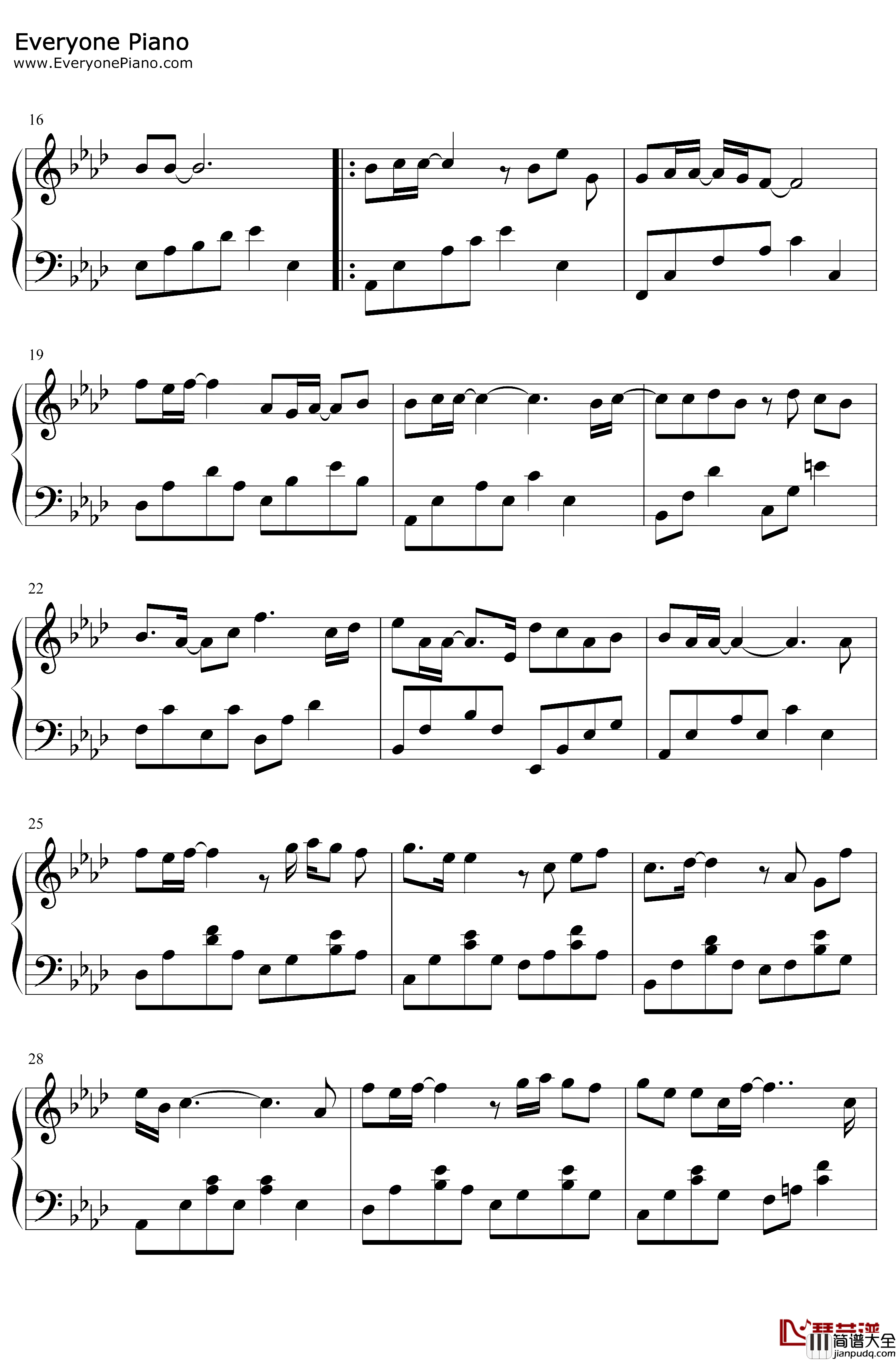 再见一面钢琴谱_于文文_全世界最好的你插曲