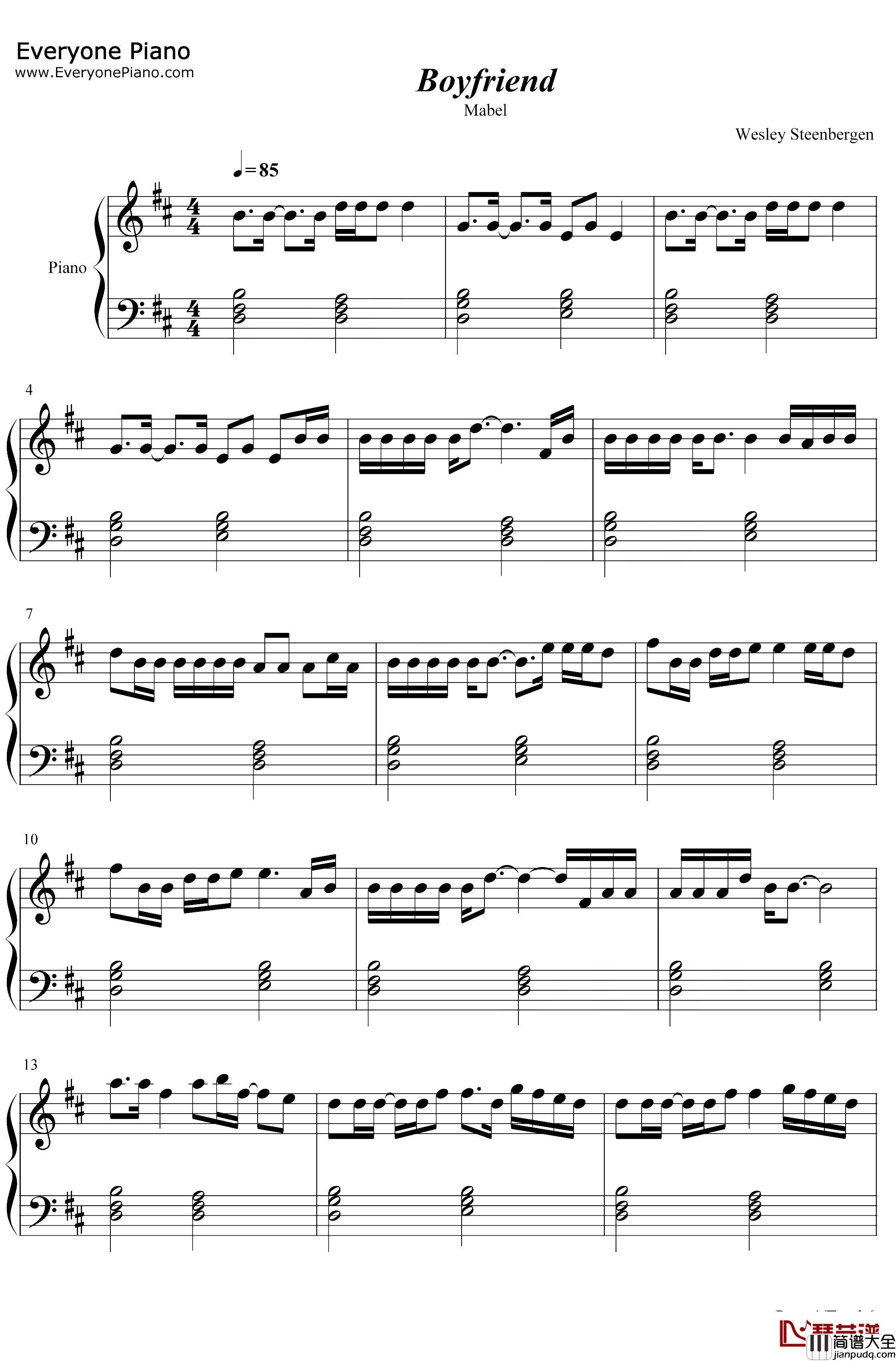 Boyfriend钢琴谱_Mabel