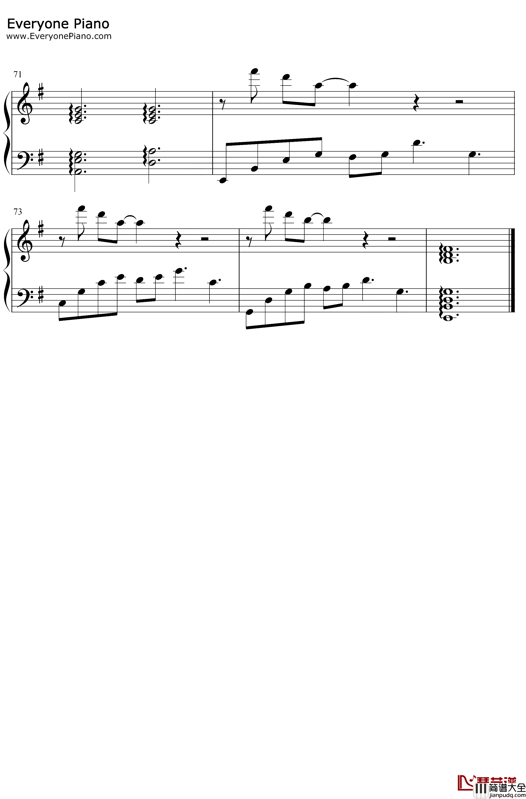 喜欢你钢琴谱_徐佳莹_伴奏谱