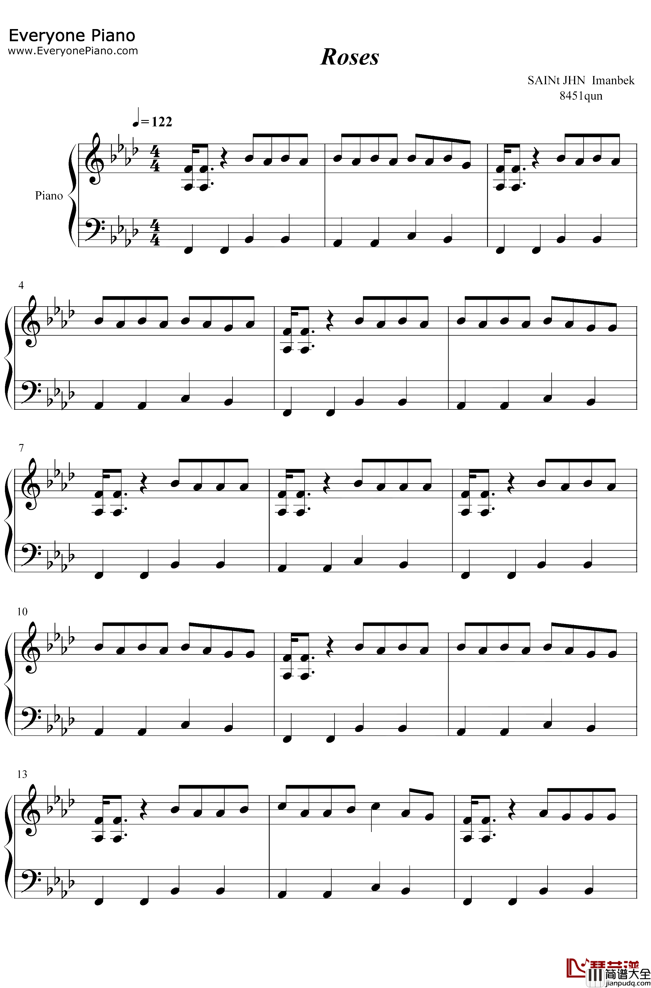 Roses钢琴谱_Saint_Jhn