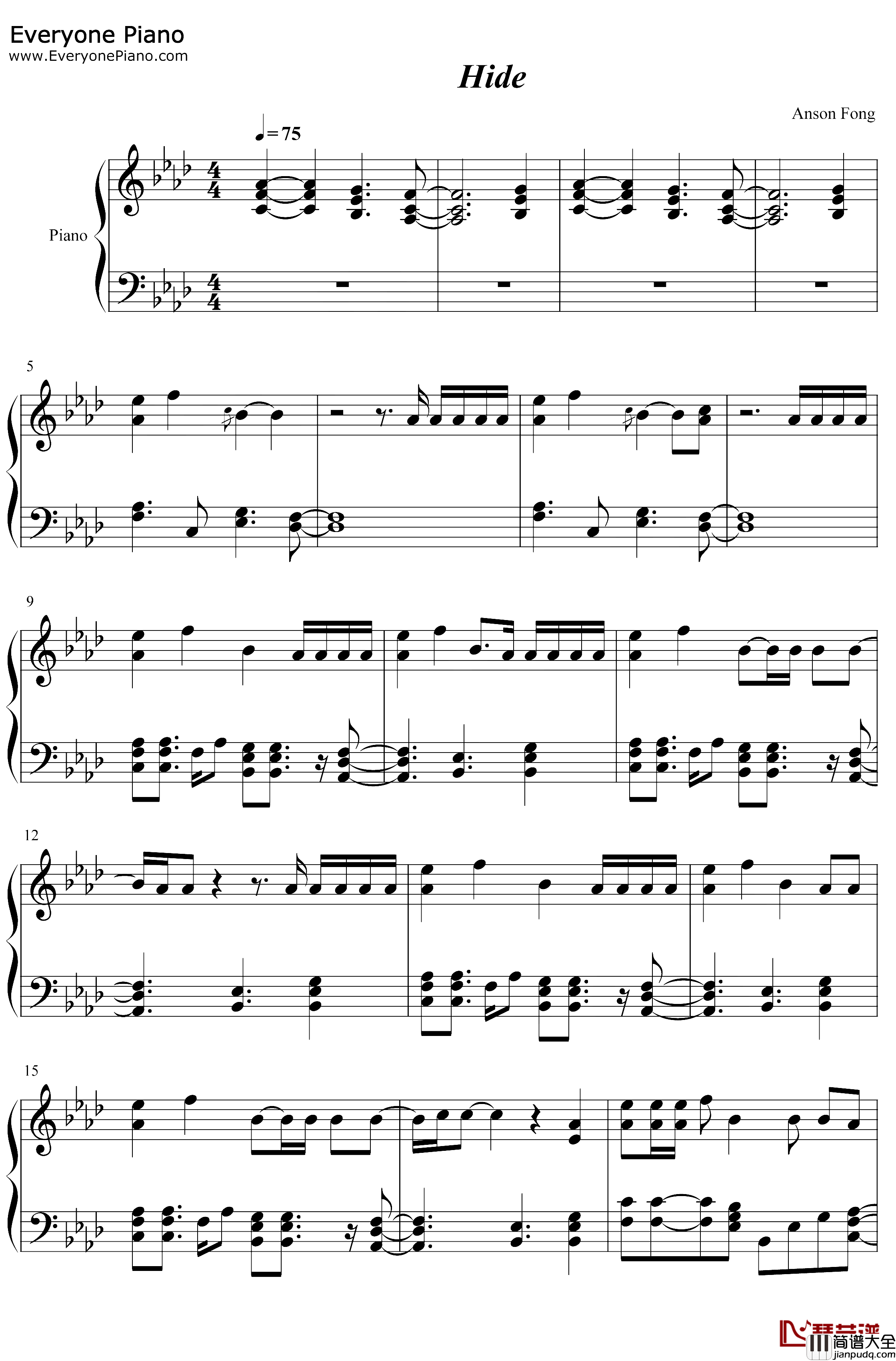 Hide钢琴谱_Juice_Wrld_Seezyn_蜘蛛侠平行宇宙OST