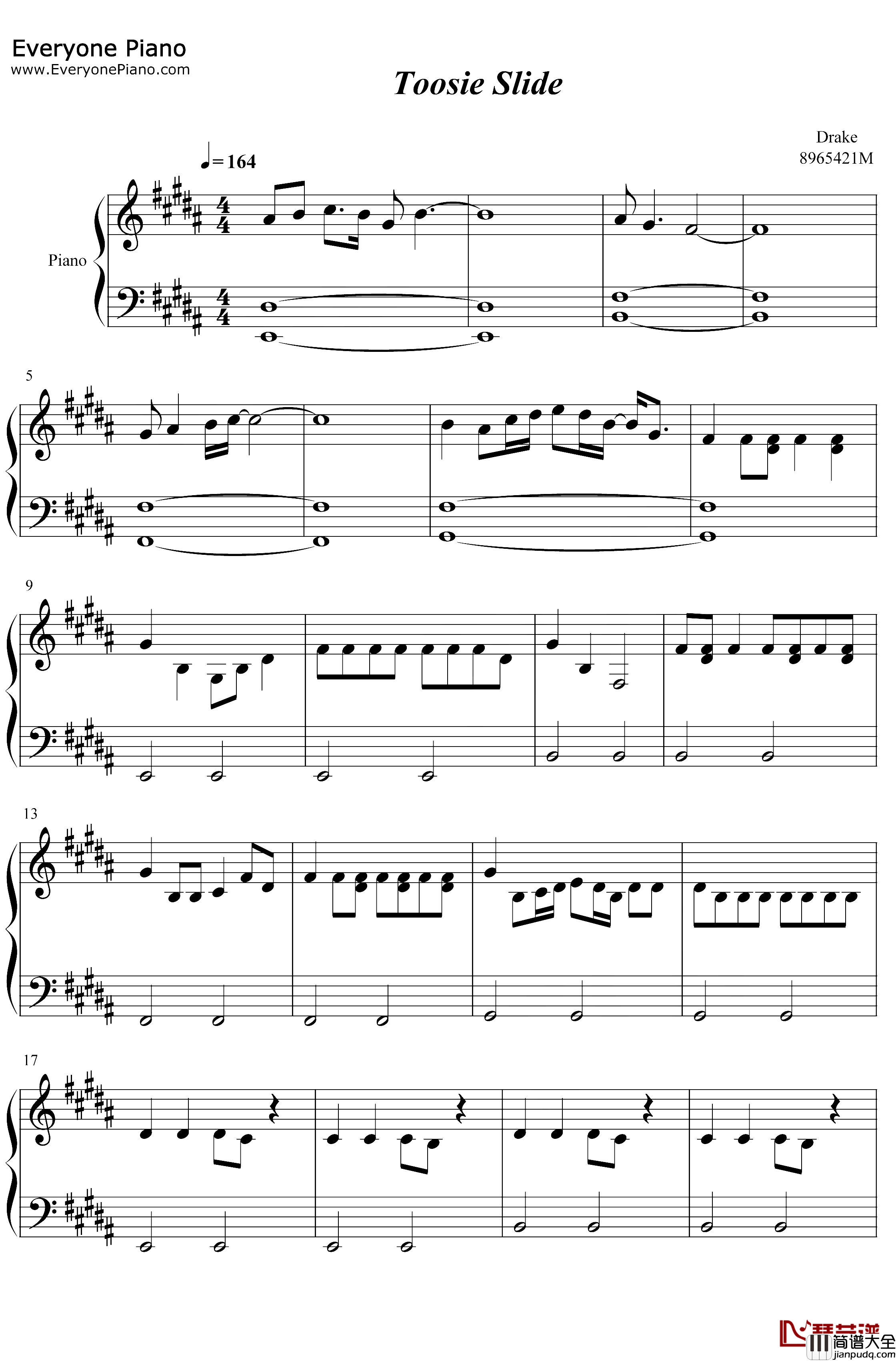 Toosie_Slide钢琴谱_Drake