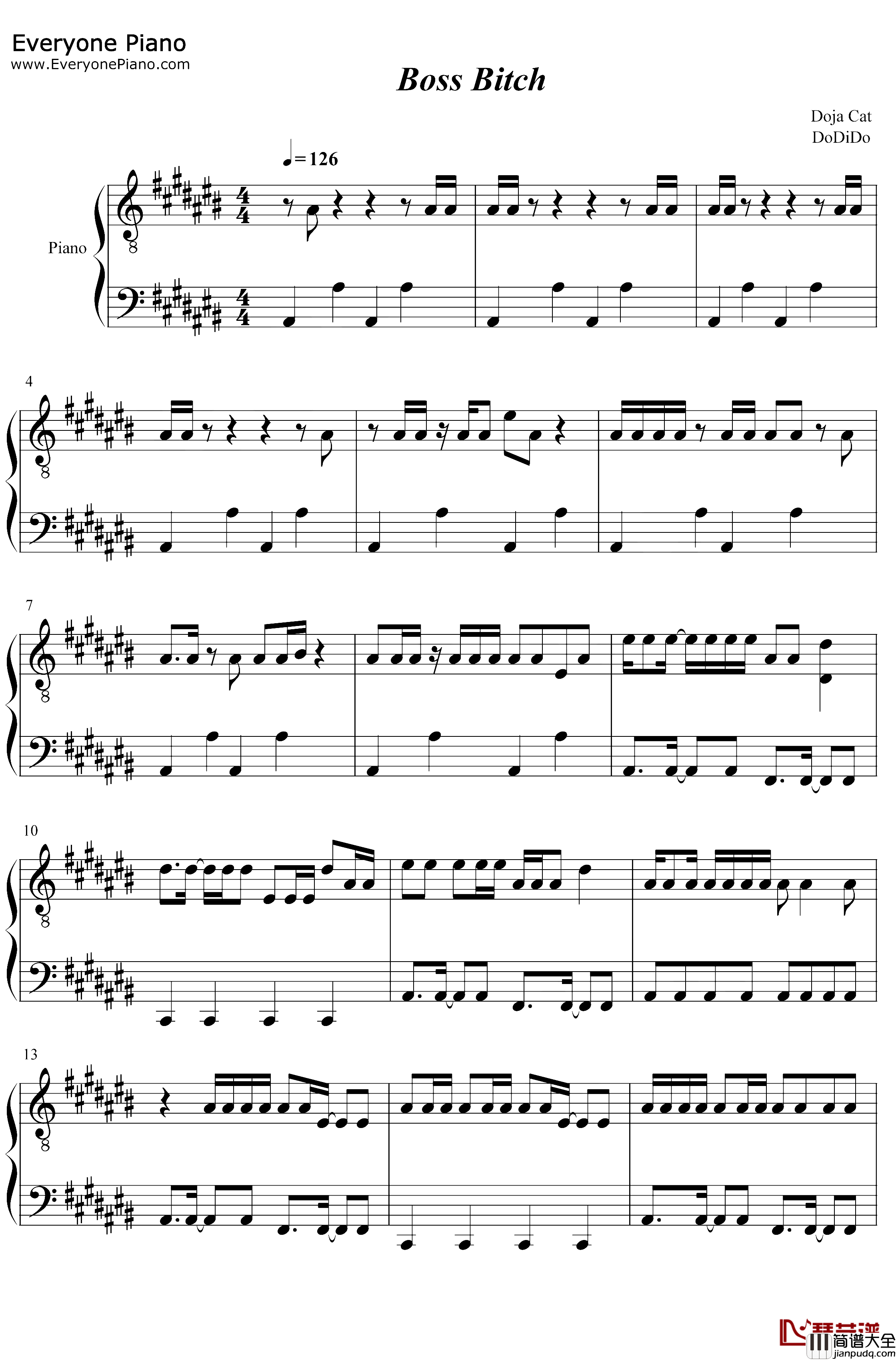 Boss_Bitch钢琴谱_DojaCat_猛禽小队和哈莉奎茵OST