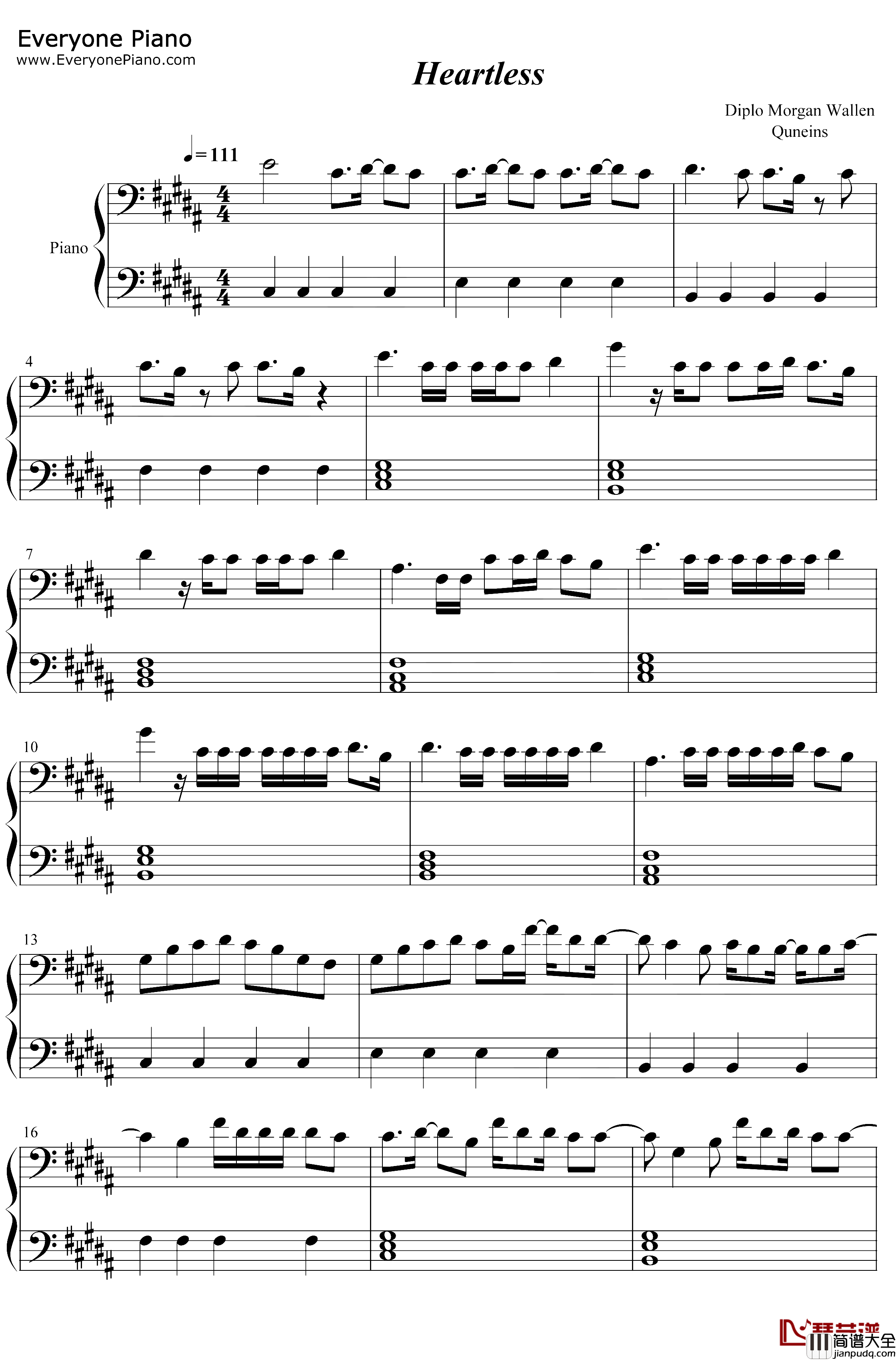 Heartless钢琴谱_Diplo_Morgan_Wallen