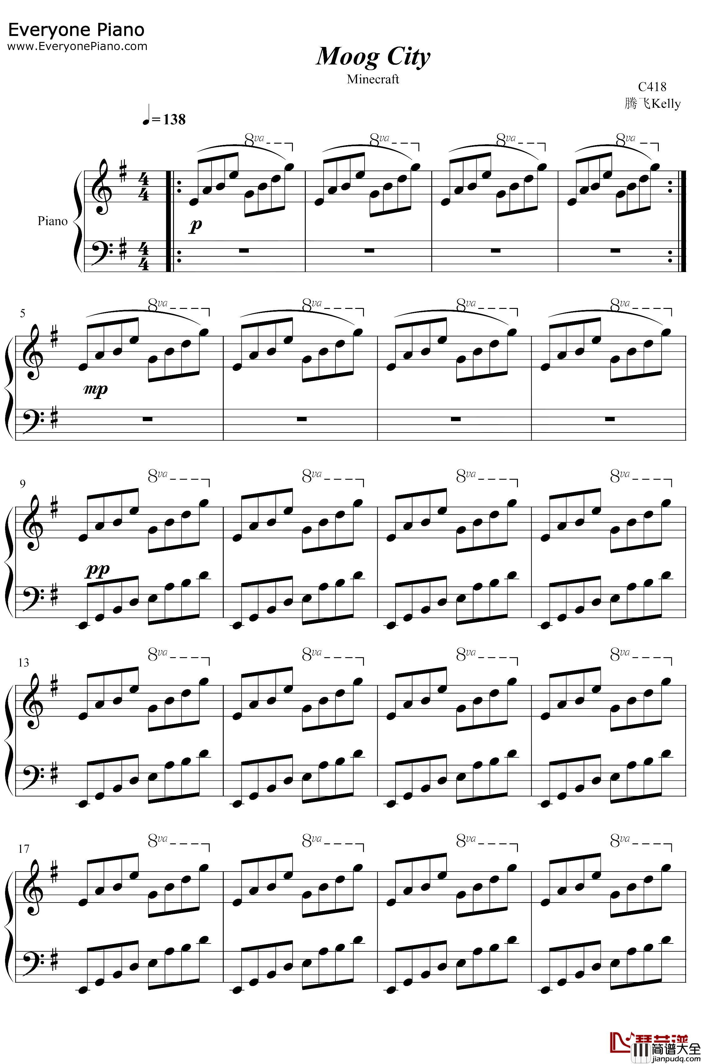 Moog_City钢琴谱_C418_Minecraft_我的世界