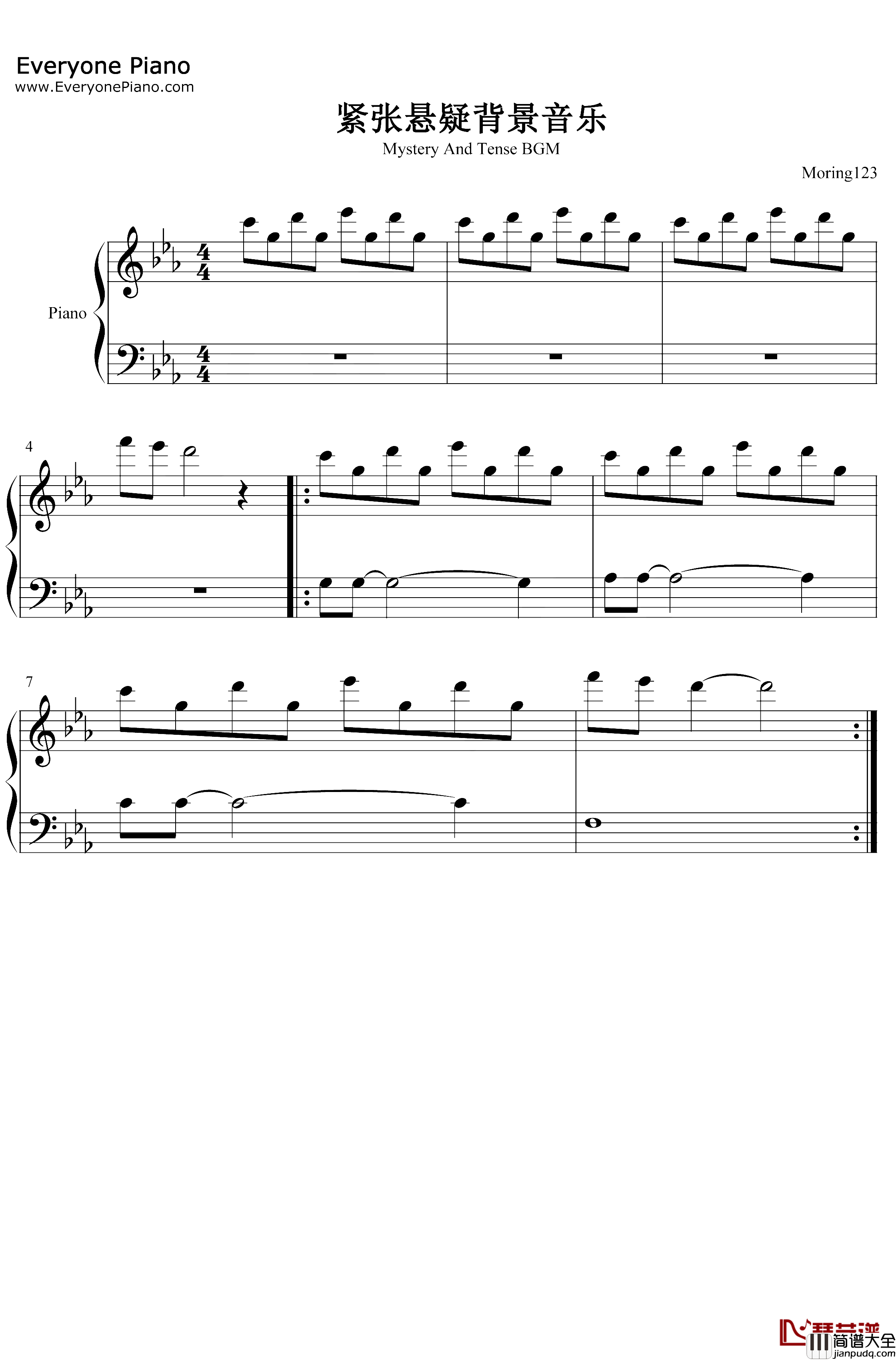 紧张悬疑背景音乐钢琴谱_不详_紧张悬疑背景音乐