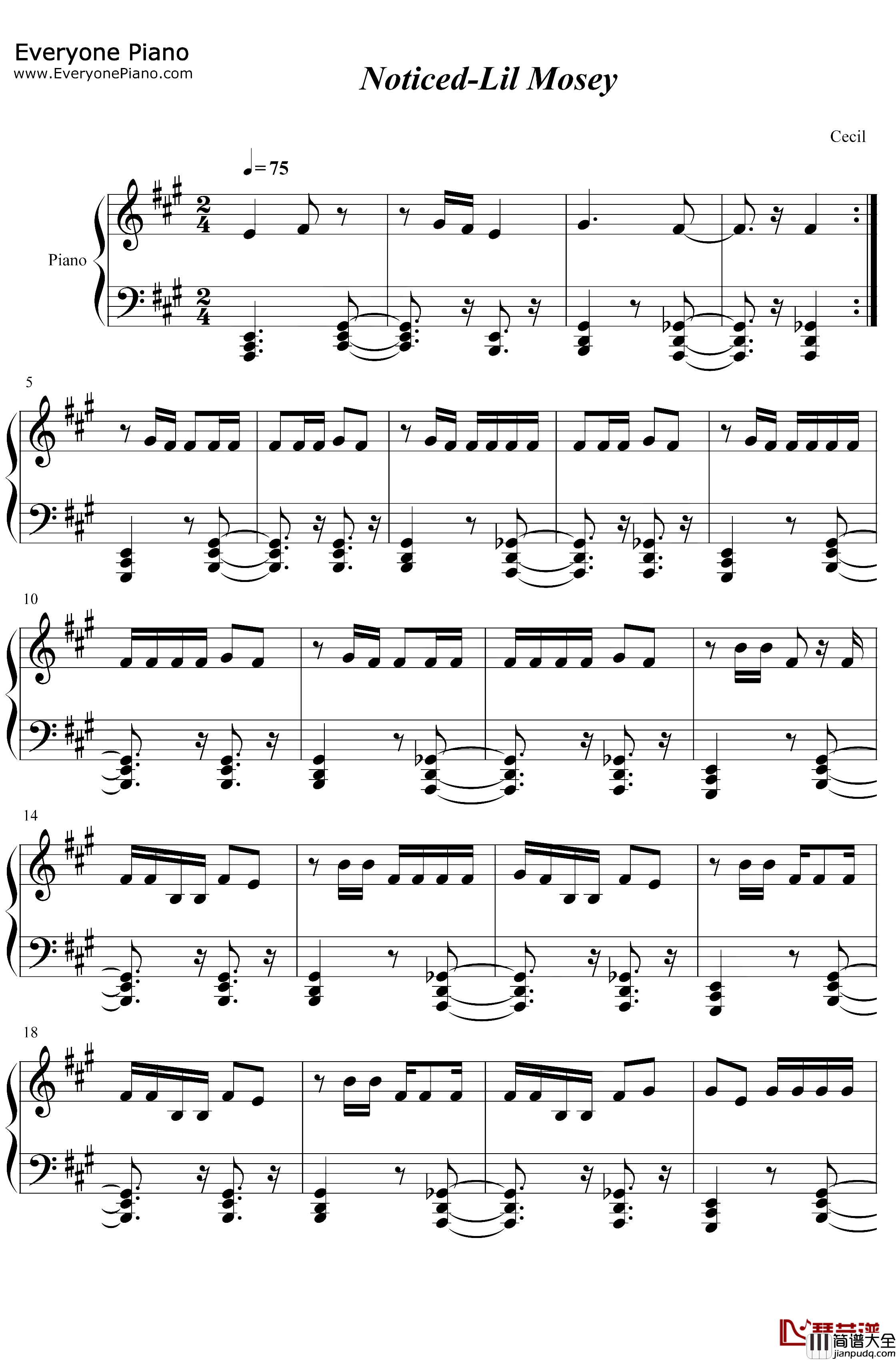 Noticed钢琴谱_Lil_Mosey