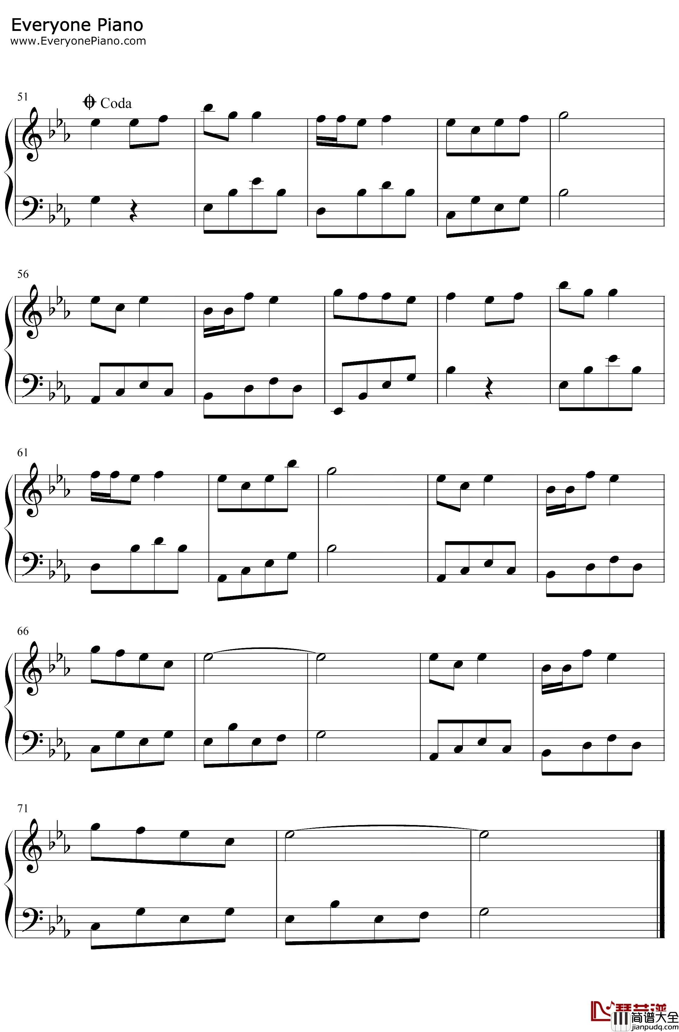 听我说谢谢你钢琴谱_李昕融_因为有你温暖了四季_抖音热歌