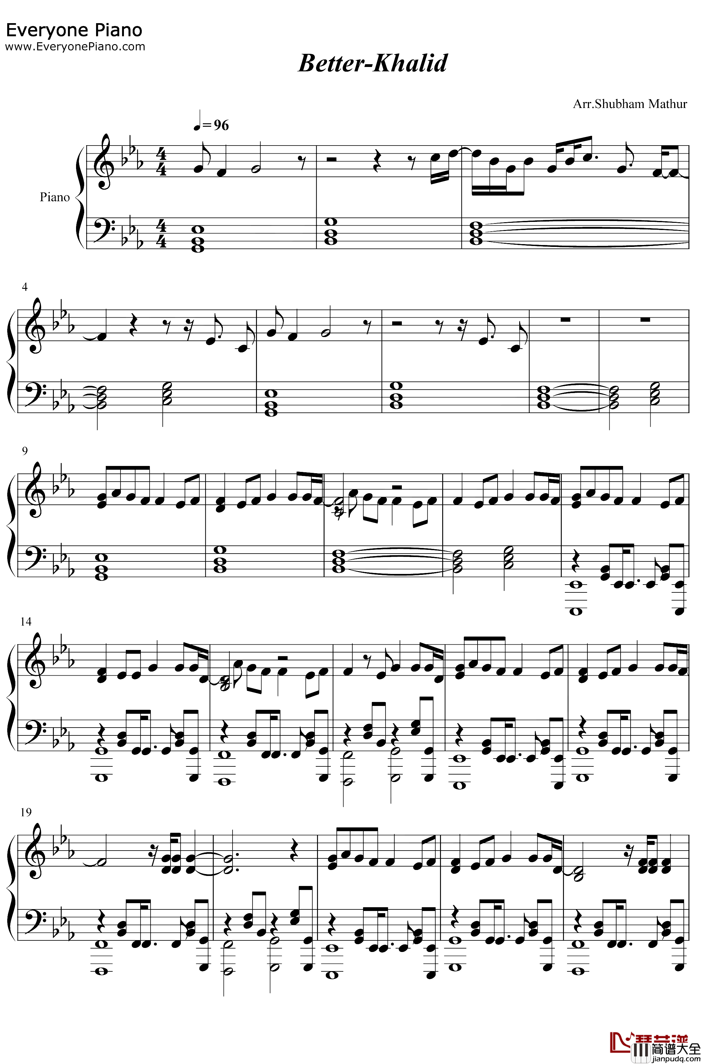 Better钢琴谱_Khalid