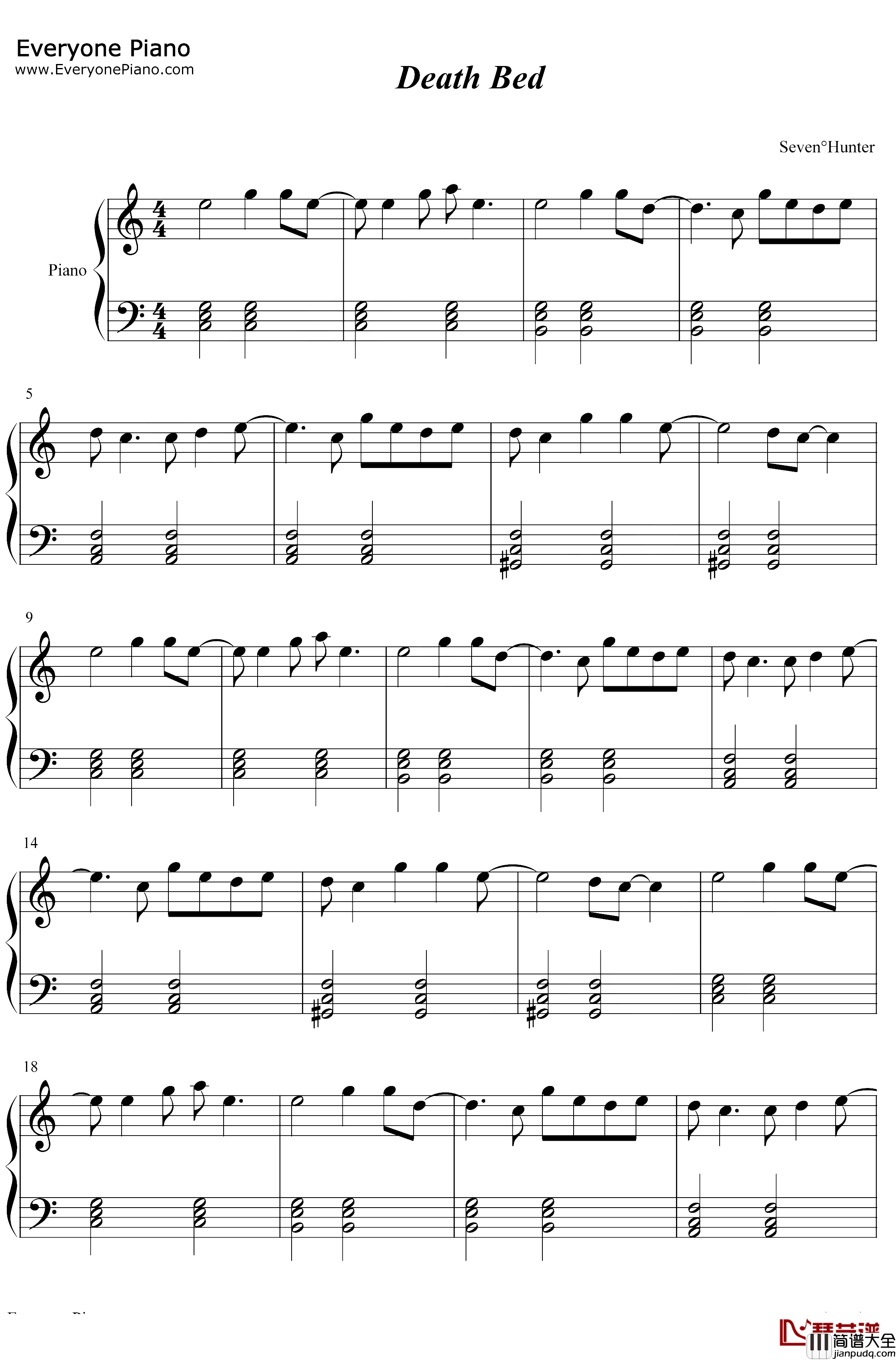 Death_Bed钢琴谱_Powfu_Beabadoobee