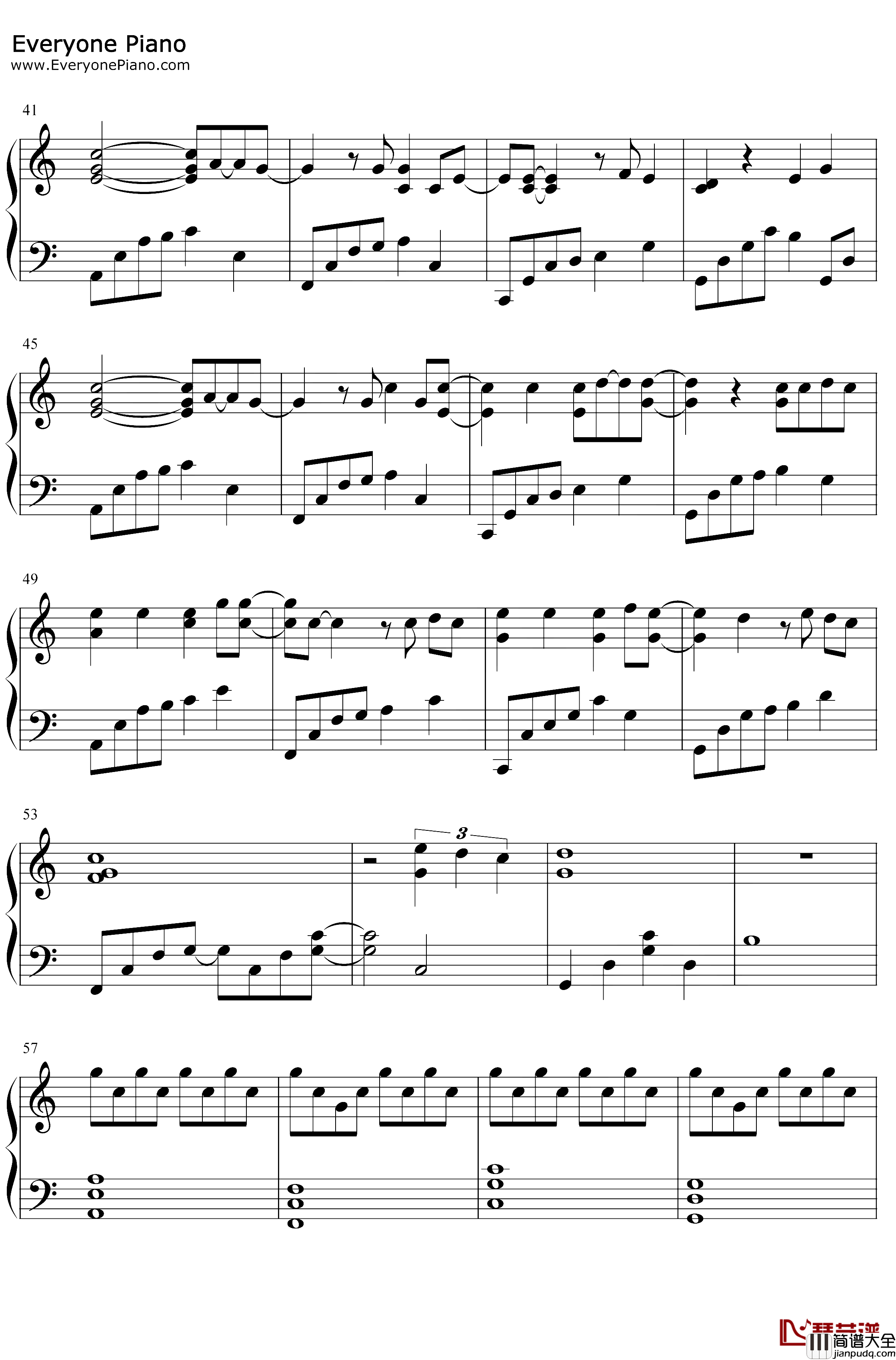 你从未离去钢琴谱_白挺_熊出没之雪岭熊风片尾曲