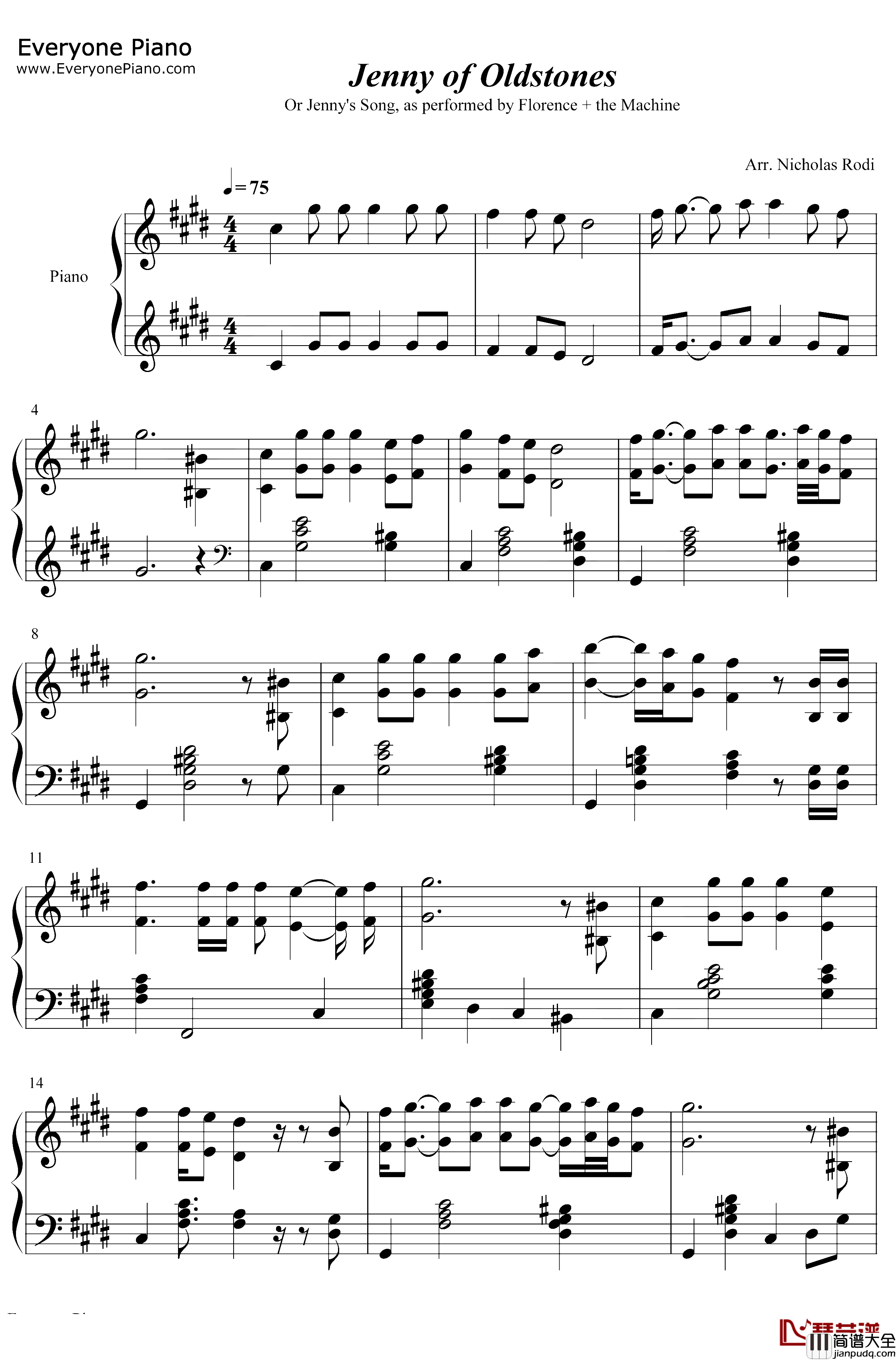 Jenny_Of_Oldstones钢琴谱_Florenceand_the_Machine_JennysSong_权力的游戏第八季插曲