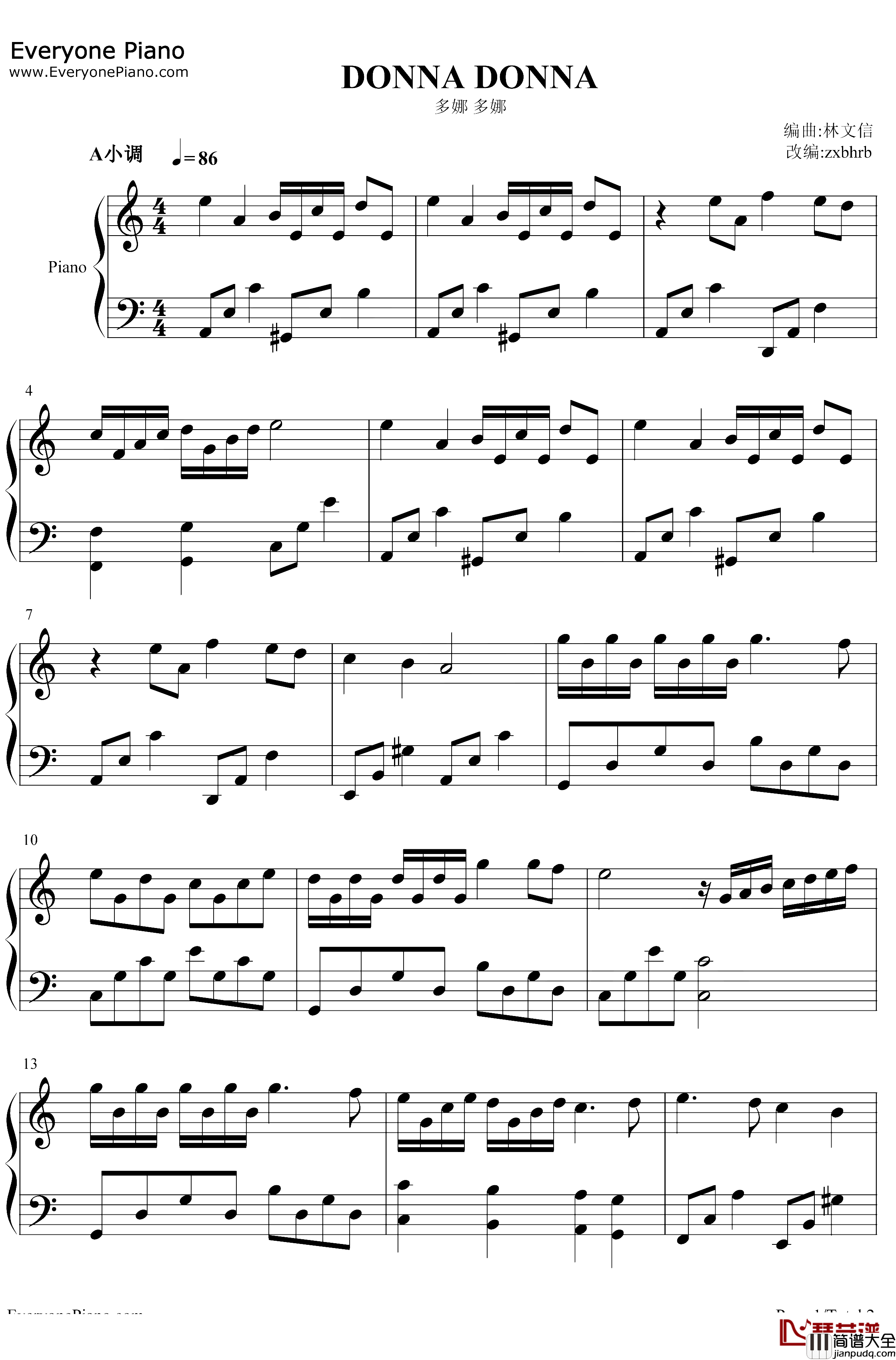 Donna_Donna钢琴谱_Joan_Baez