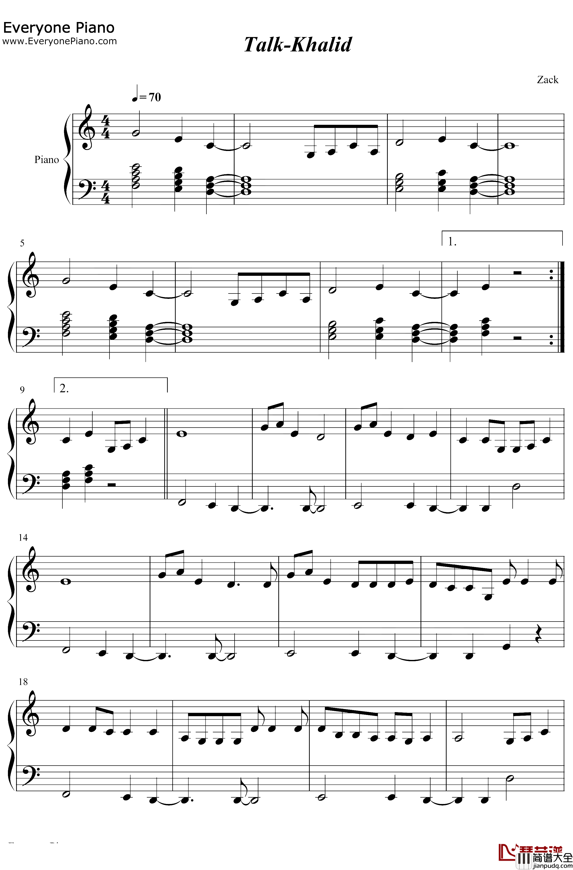 Talk钢琴谱_Khalid