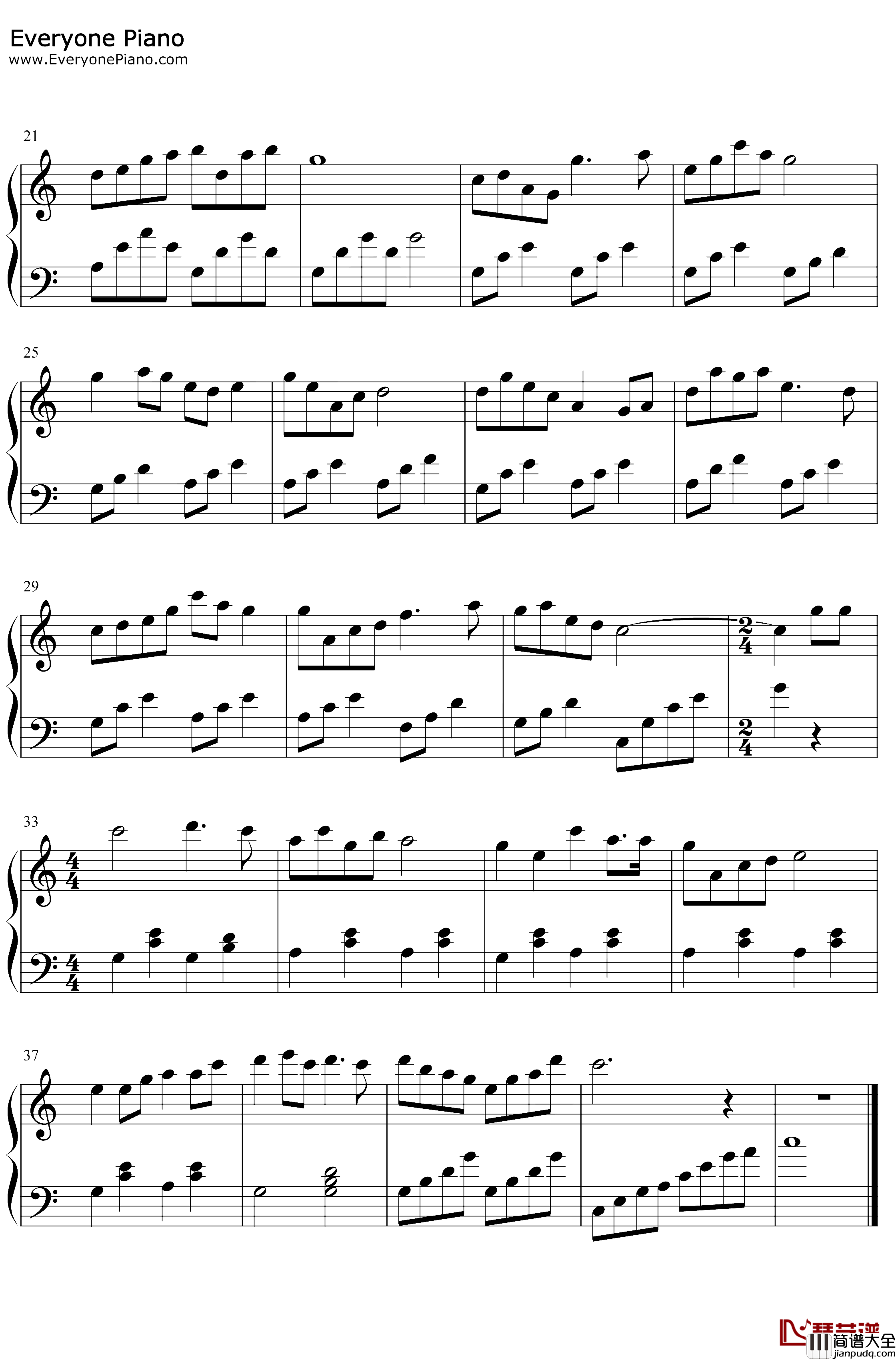 我的祖国钢琴谱_郭兰英_简单版