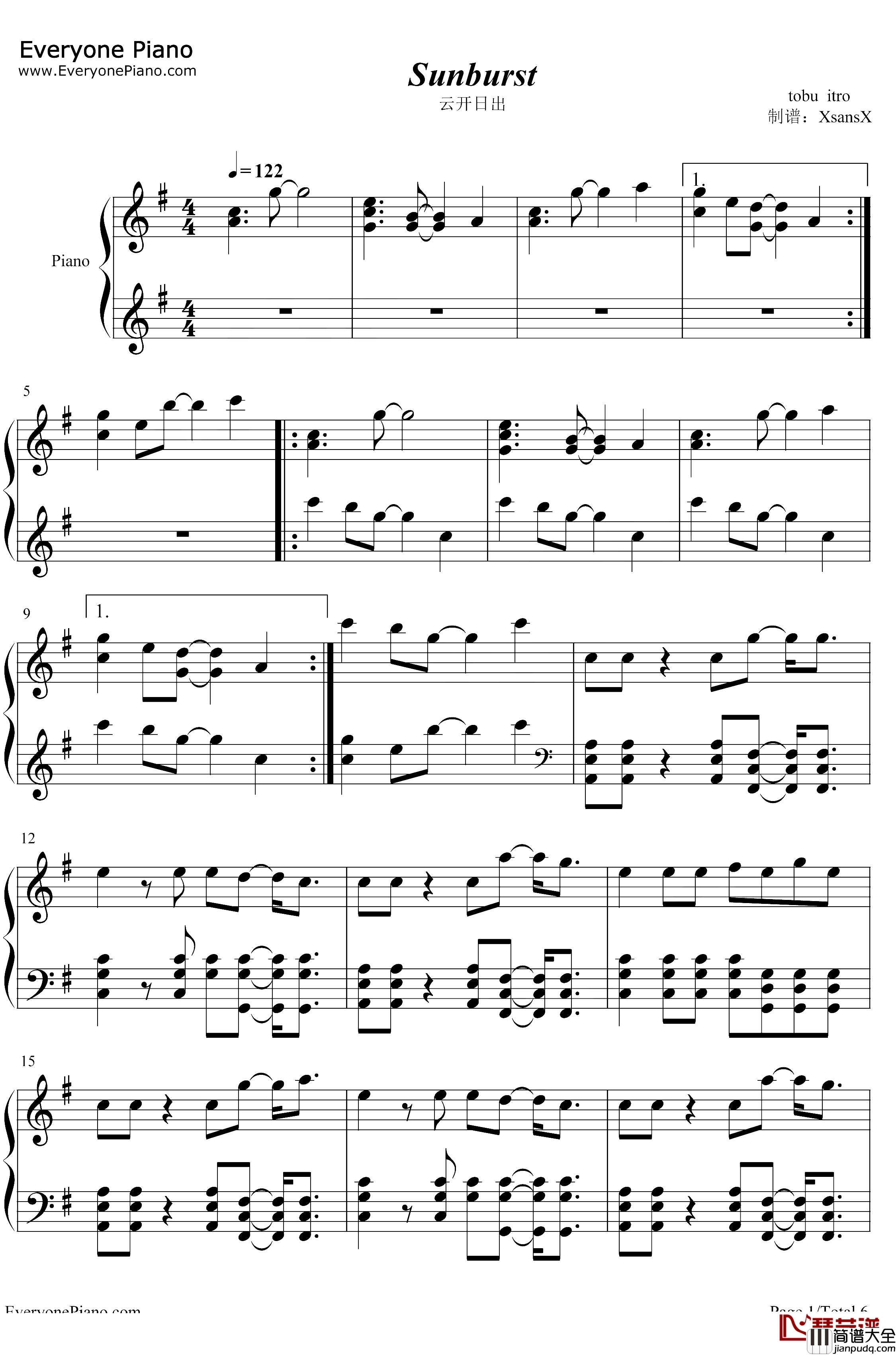 Sunburst钢琴谱_TobuItro_云开日出