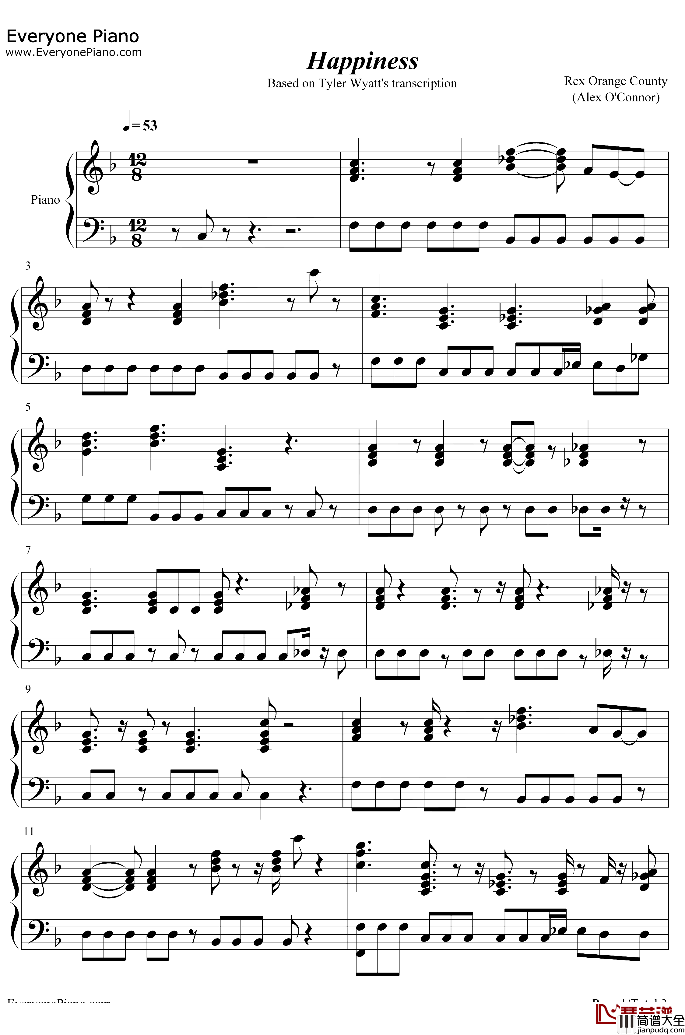 Happiness钢琴谱_Rex_Orange_County