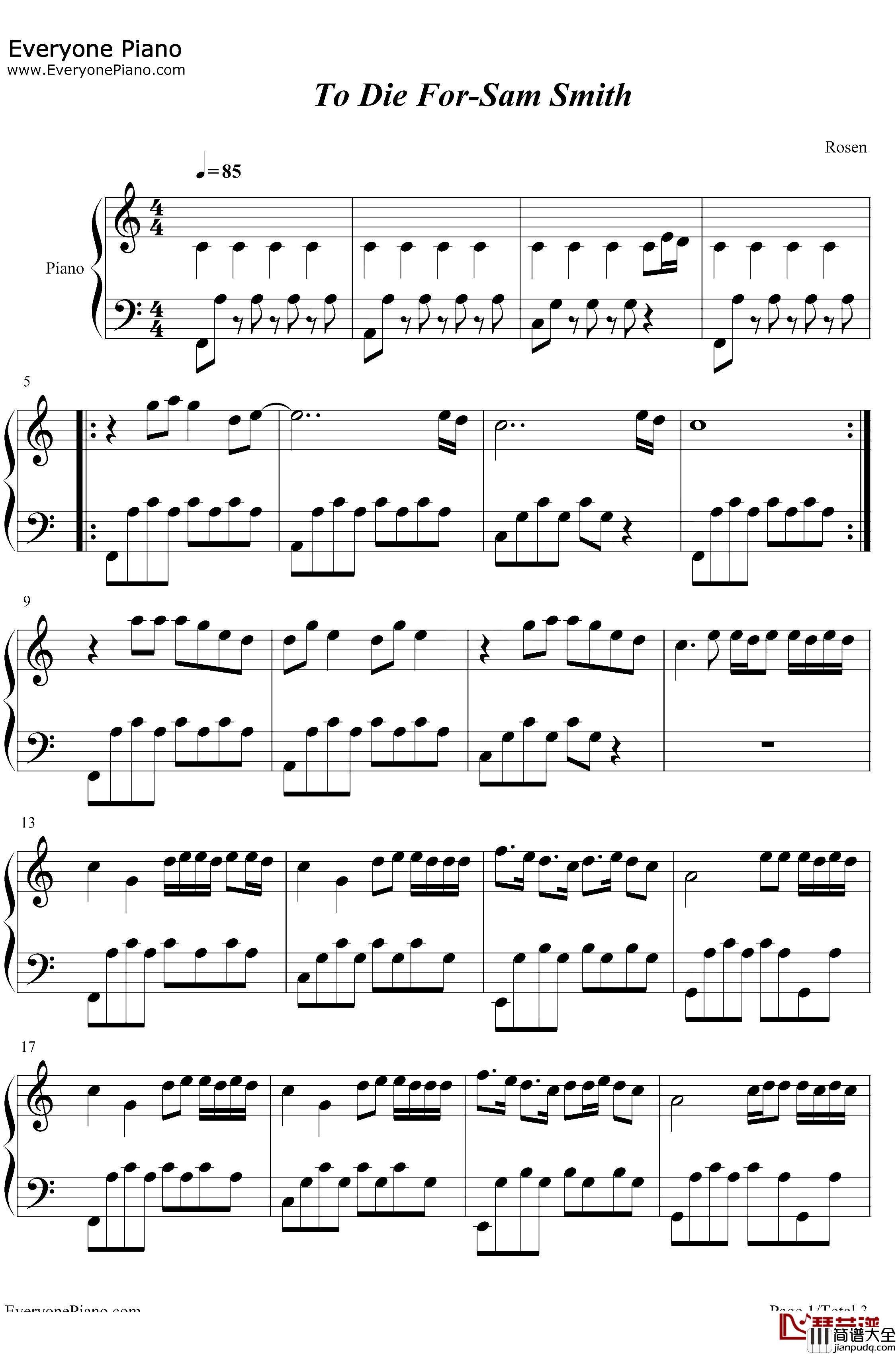 To_Die_For钢琴谱_Sam_Smith