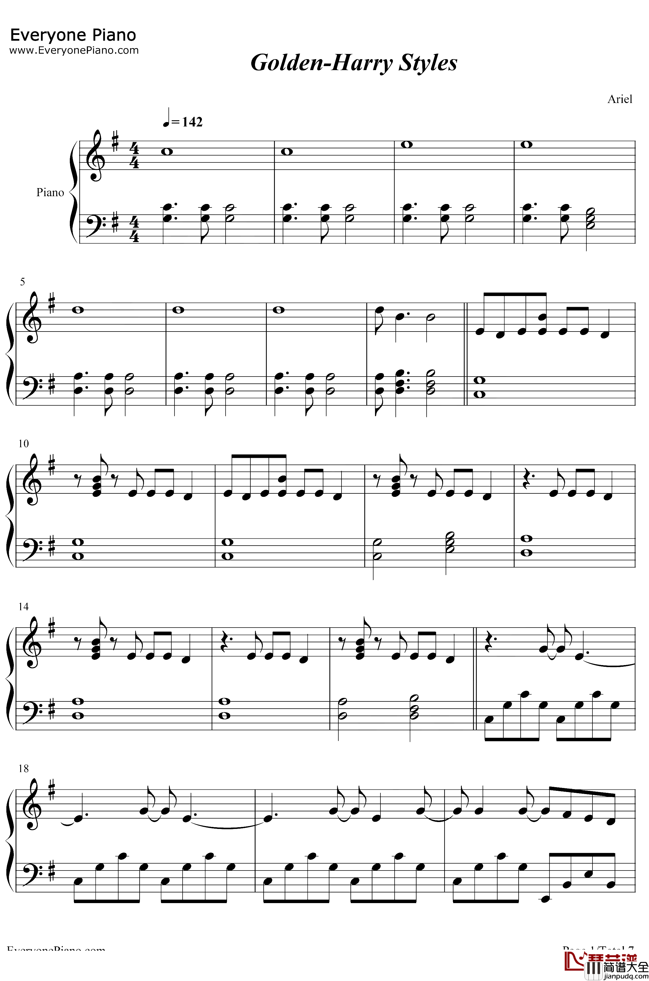 Golden钢琴谱_Harry_Styles