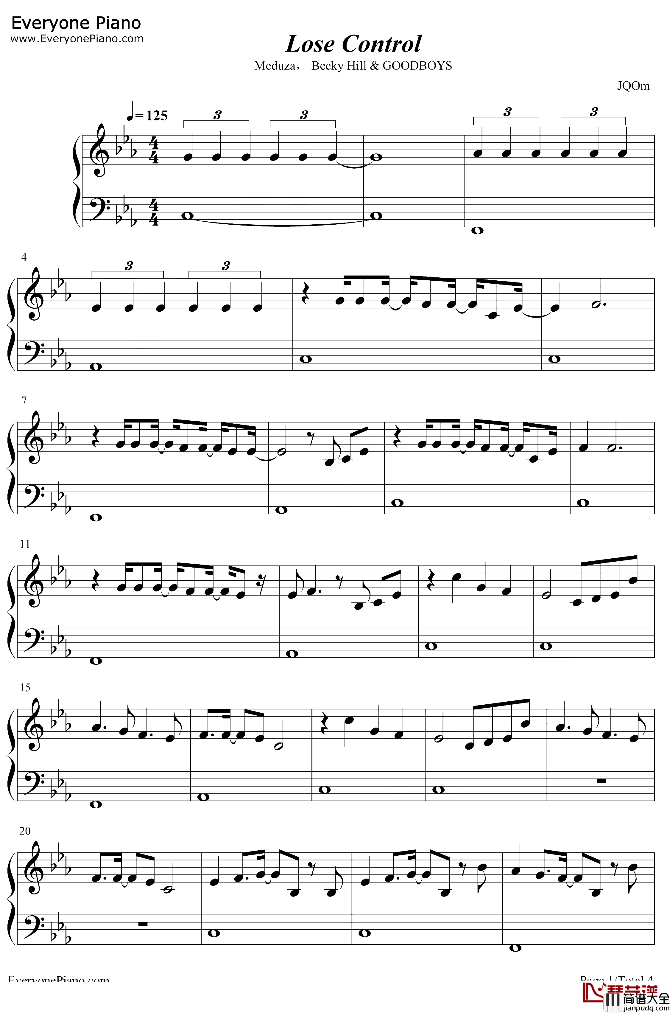 Lose_Control钢琴谱_Meduza_Becky_Hill_Goodboys
