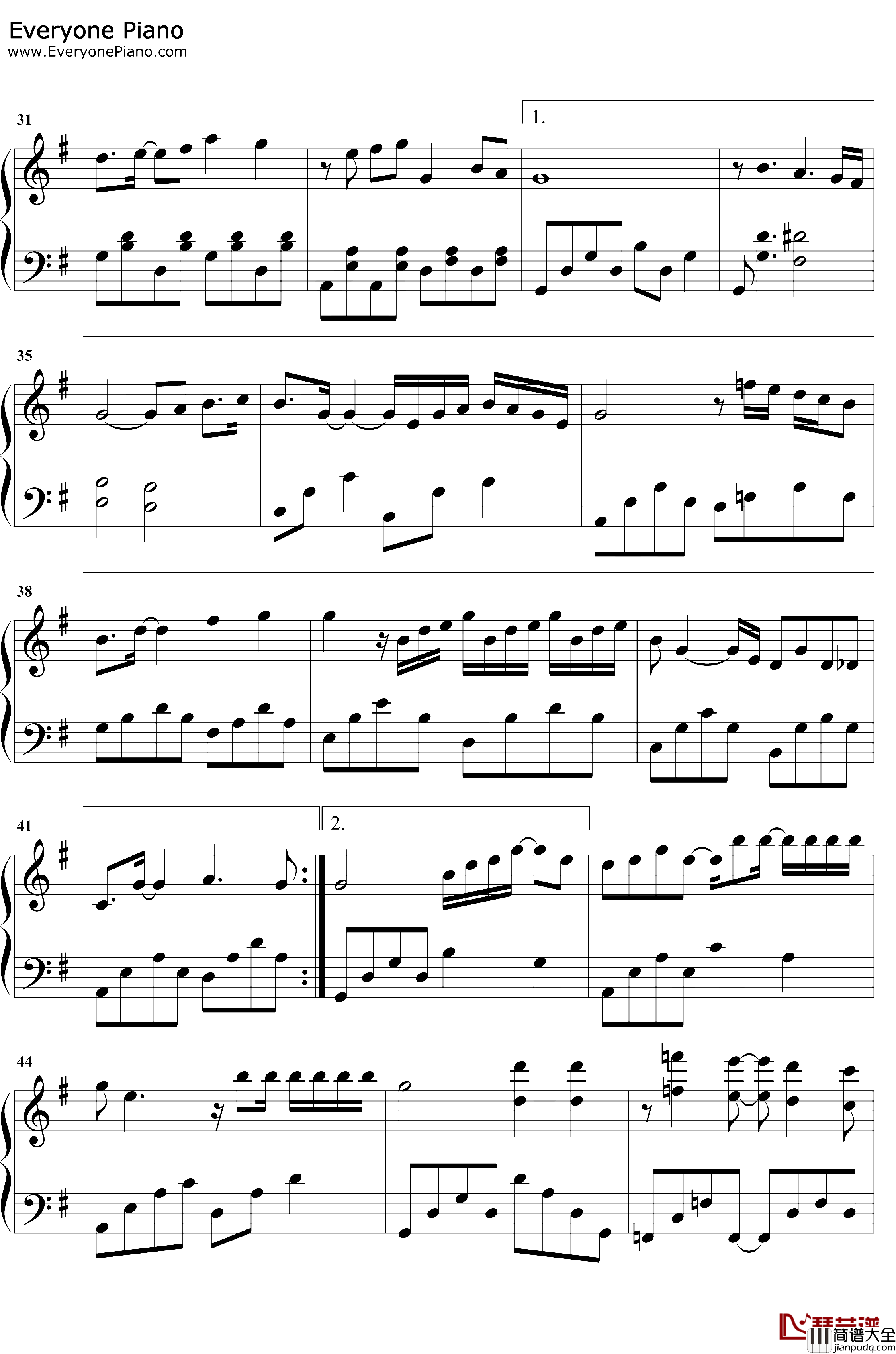 一天钢琴谱_黄宣_想见你插曲