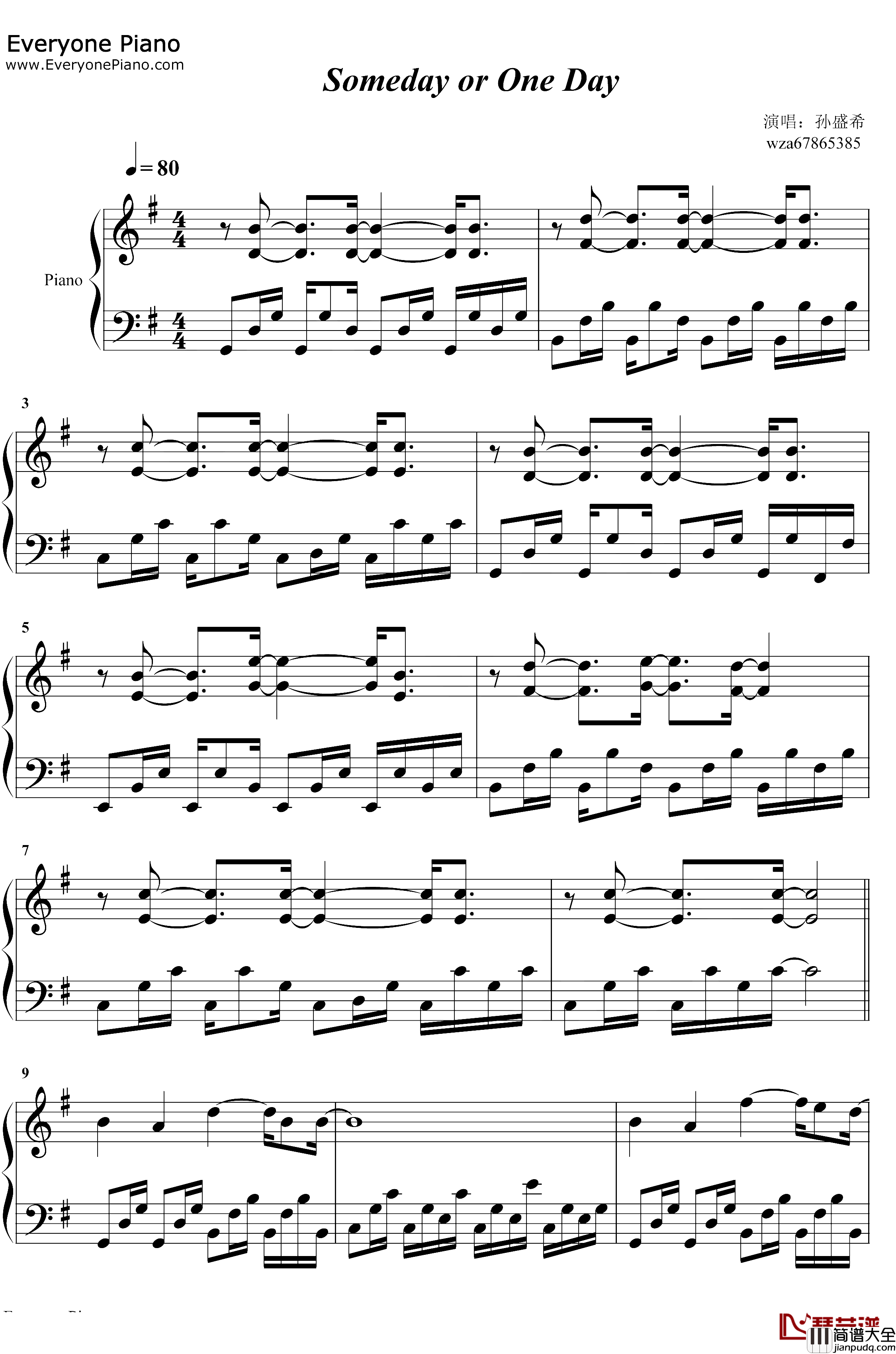 Someday_or_One_Day钢琴谱_孙盛希_想见你片头曲