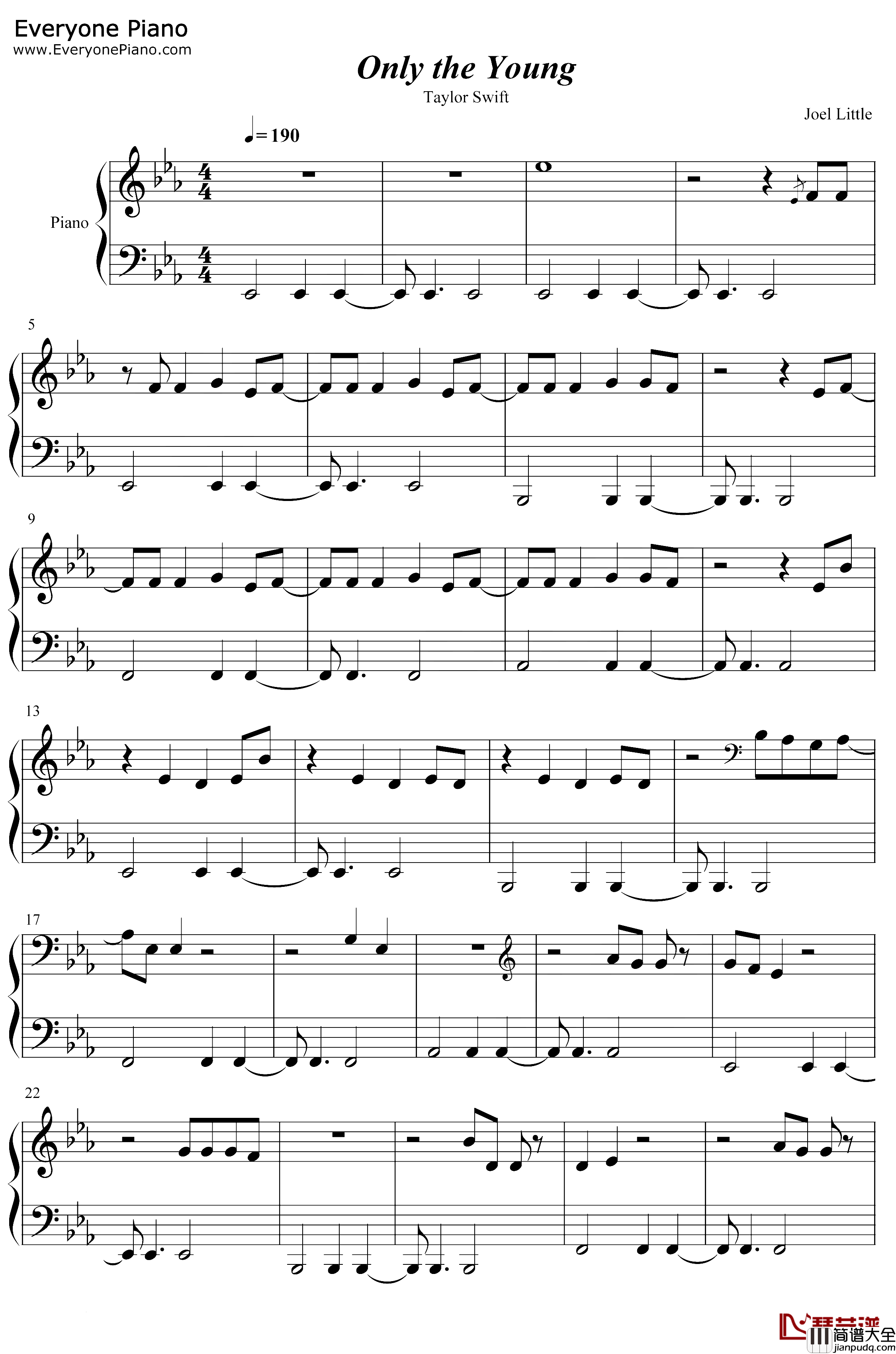Only_the_Young钢琴谱_Taylor_Swift_美国甜心小姐宣传曲